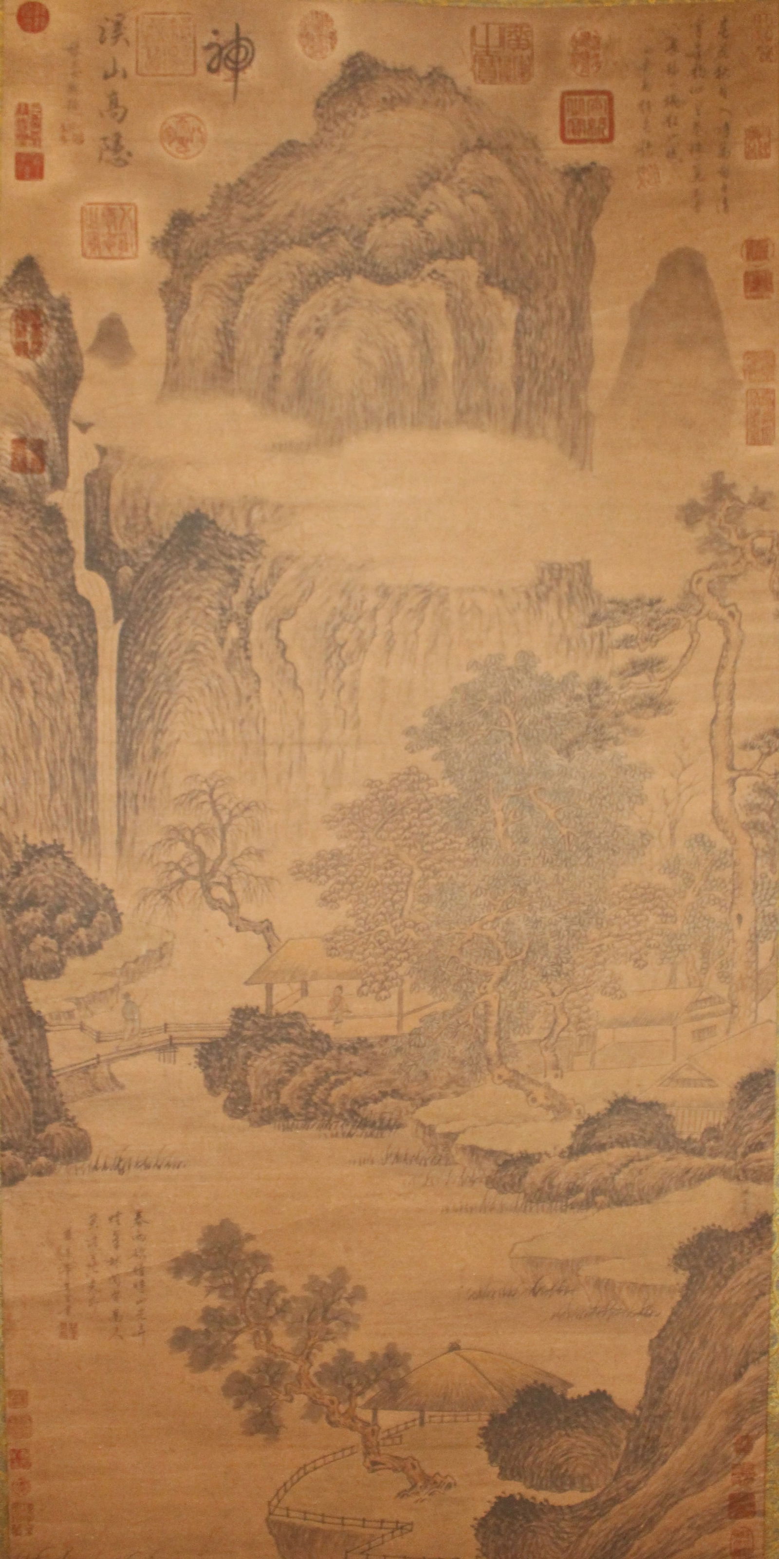 A Chinese Mountain-view Fortune Scroll: A Chinese Mountain-view Fortune Scroll. Height: 53 (inch). Width: 26 (inch).