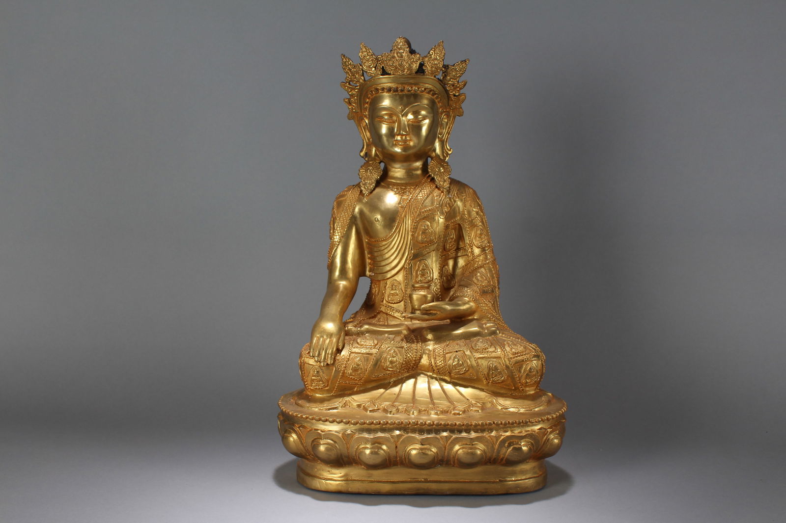 A Chinese Religious Lotus-seated Gilt Fortune Massive Buddha Statue (1 of 7)