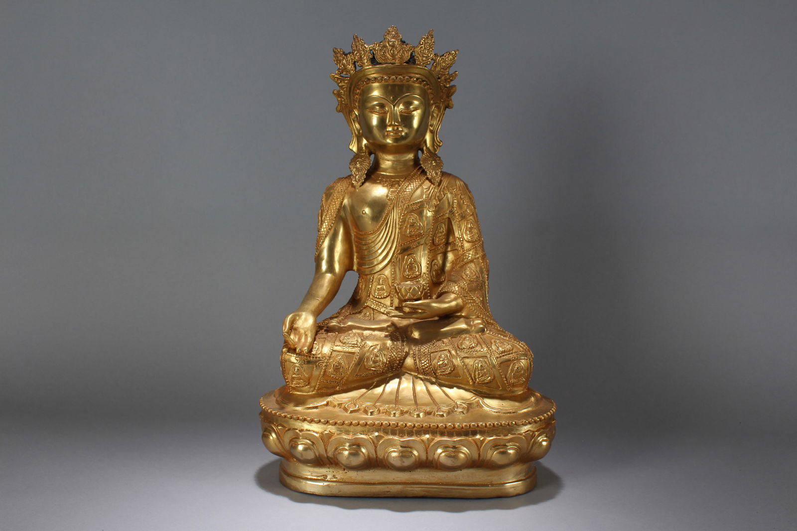 A Chinese Religious Lotus-seated Gilt Fortune Massive Buddha Statue (1 of 7)