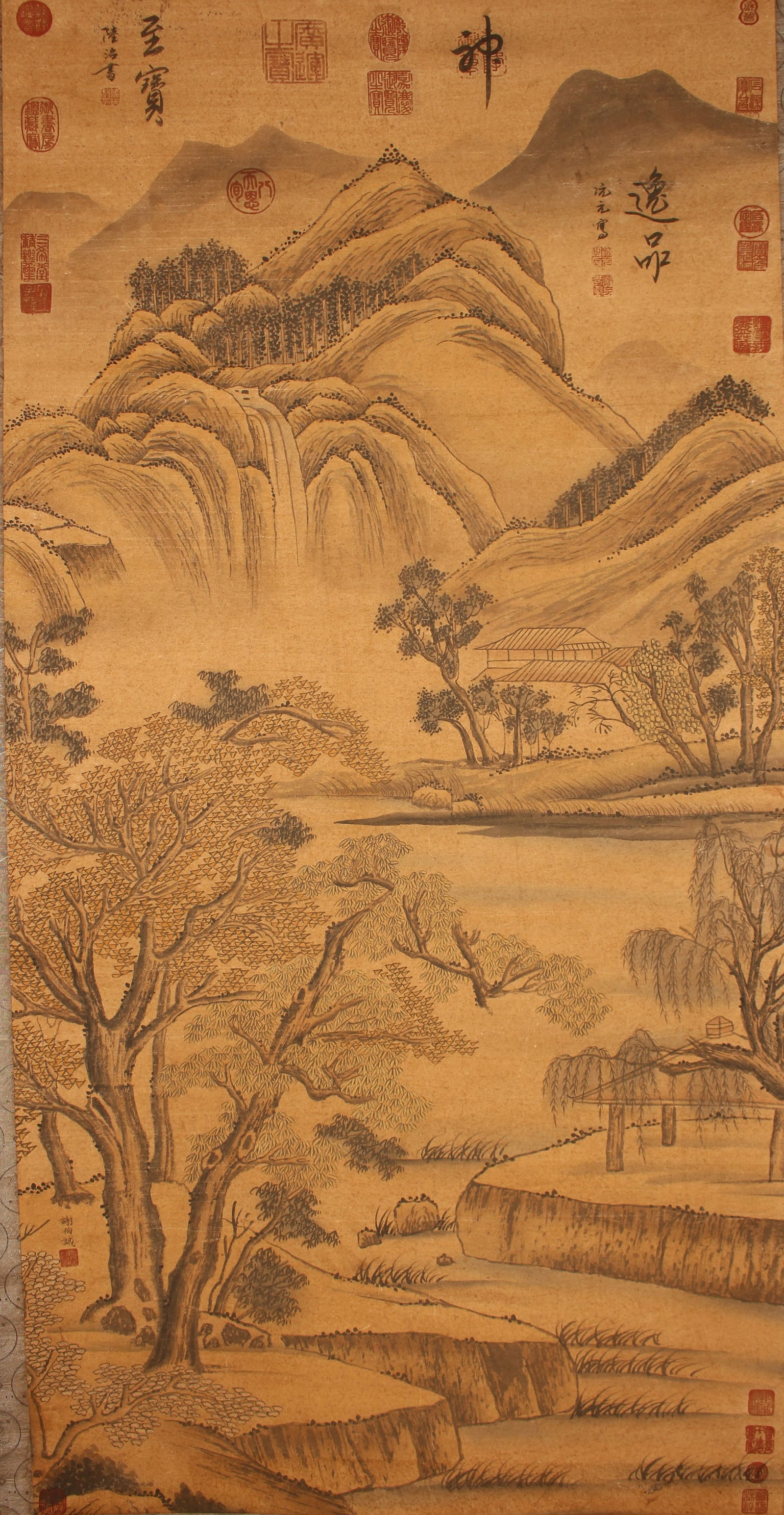 A Chinese Mountain-view Nature-sceen Fortune Scroll: A Chinese Mountain-view Nature-sceen Fortune Scroll . Length: 50(inch). Width: 25 (inch).