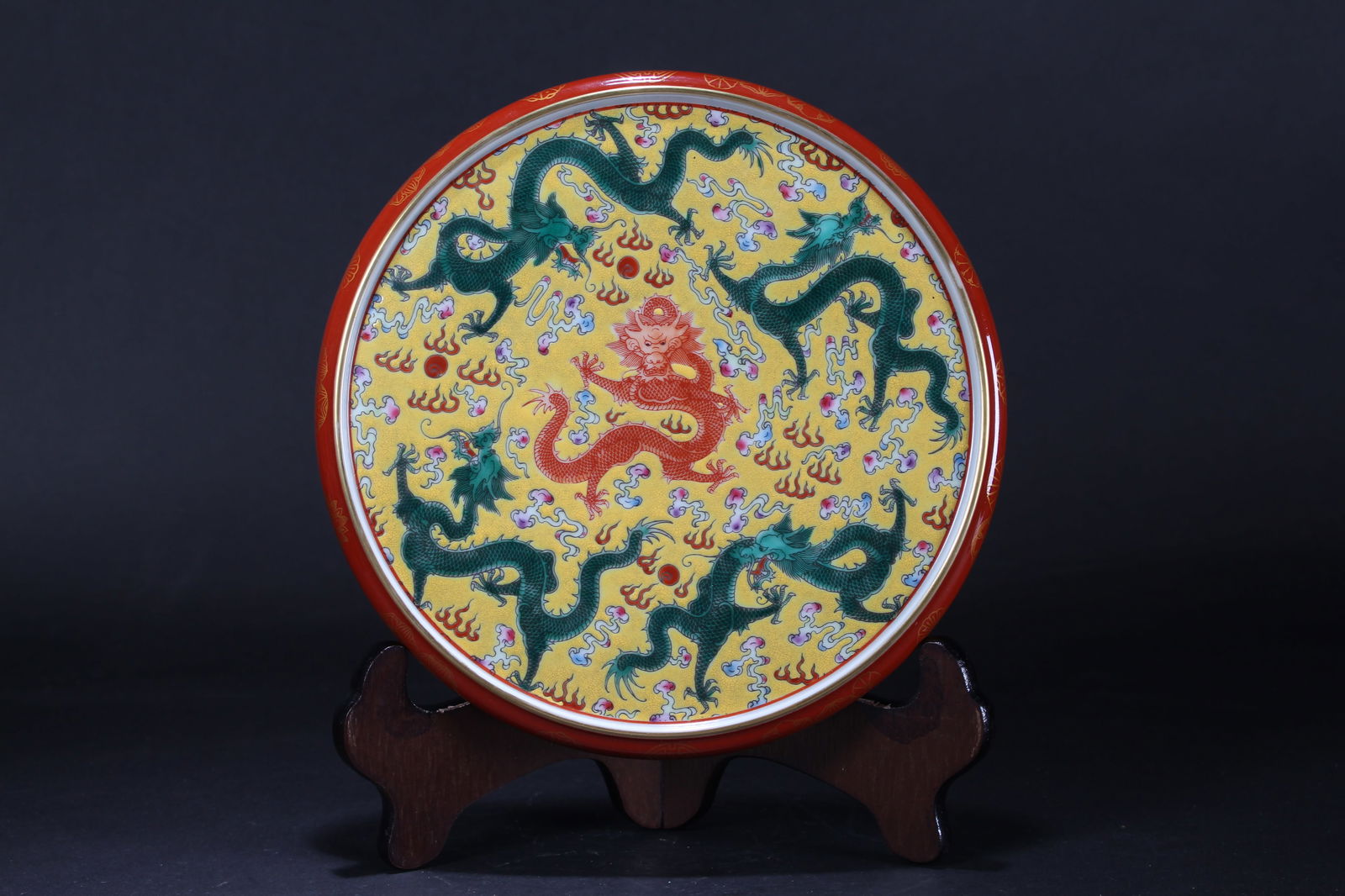 A Chinese Empire-dragon Tri-coding Porcelain Fortune Plate (1 of 4)
