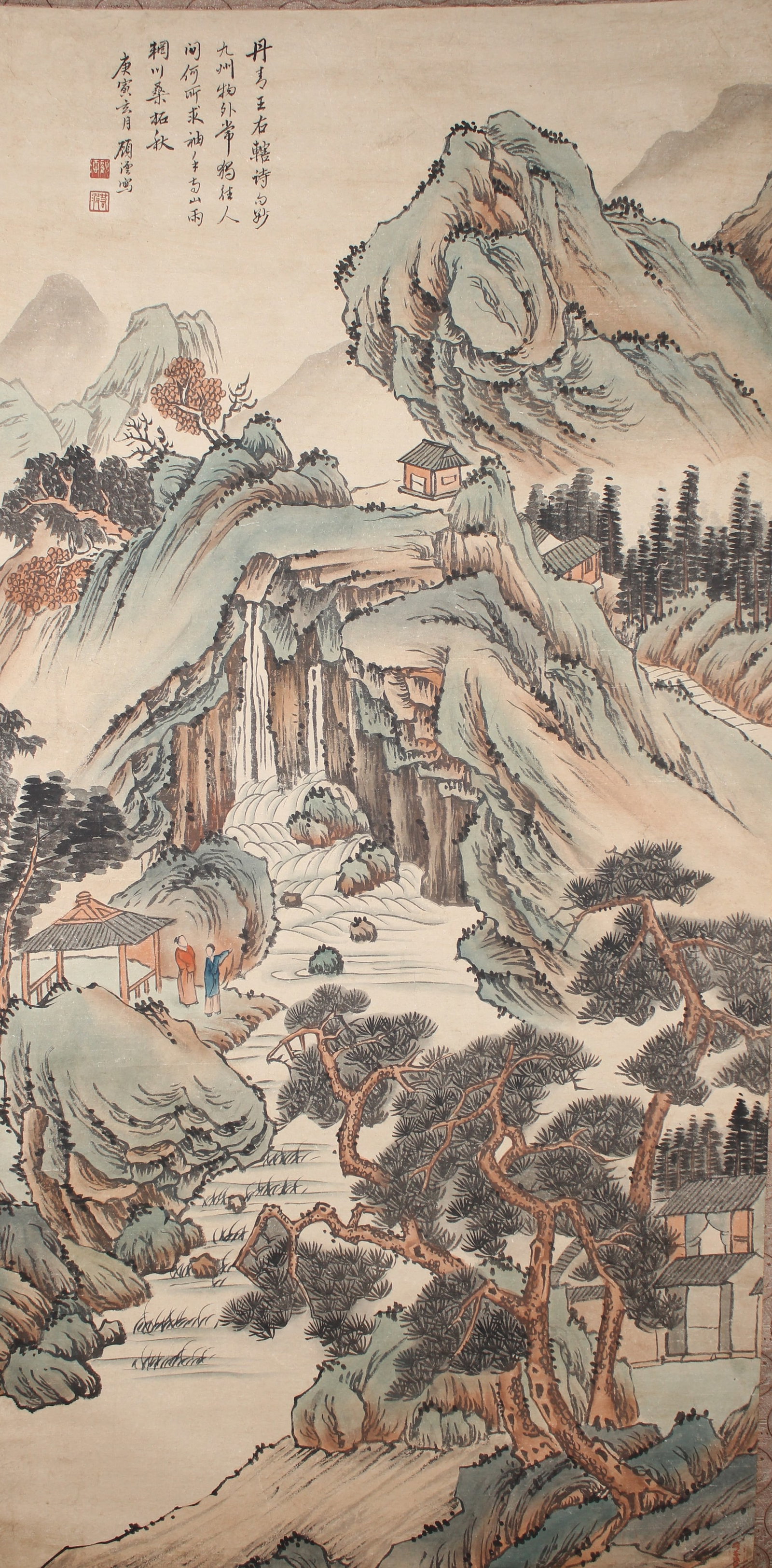 A Chinese Vividly-detailed Mountain-view Fortune Scroll (1 of 5)