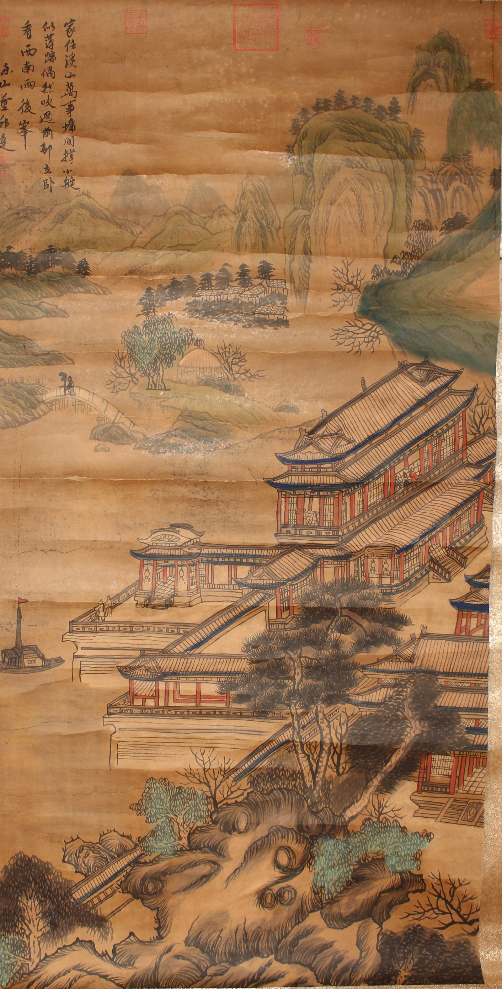 A Chinese Vividly-detailed Story-telling Fortune Scroll: A Chinese Vividly-detailed Story-telling Fortune Scroll. Height : 52 (inch). Width : 26 (inch).