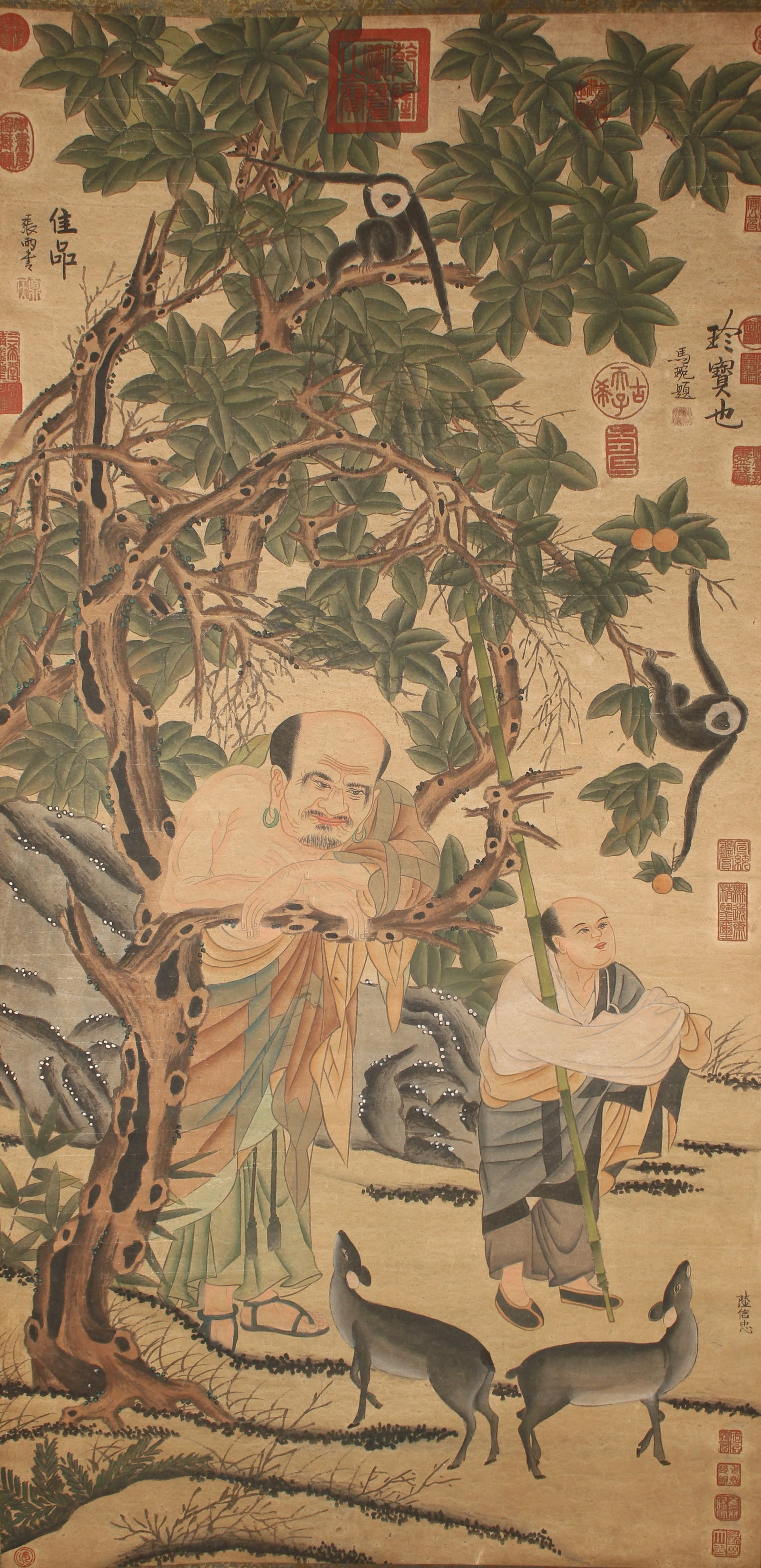 A Chinese Vividly-detailed Story-telling Fortune Scroll: A Chinese Vividly-detailed Story-telling Fortune Scroll. Height : 50 (inch). Width : 25 (inch).
