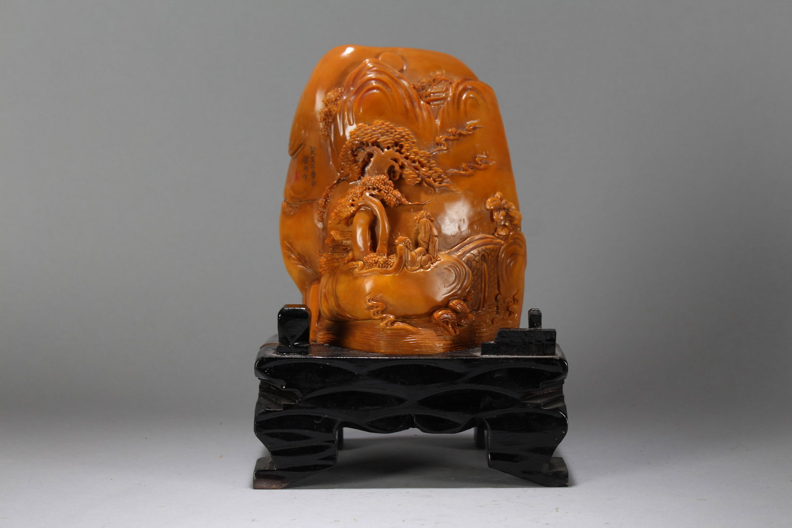 A Chinese Religious Gilt Fortune Soapstone: A Chinese Religious Gilt Fortune Soapstone. Height : 9.75 (inch). Width : 7 (inch). Length : 5 (inch).