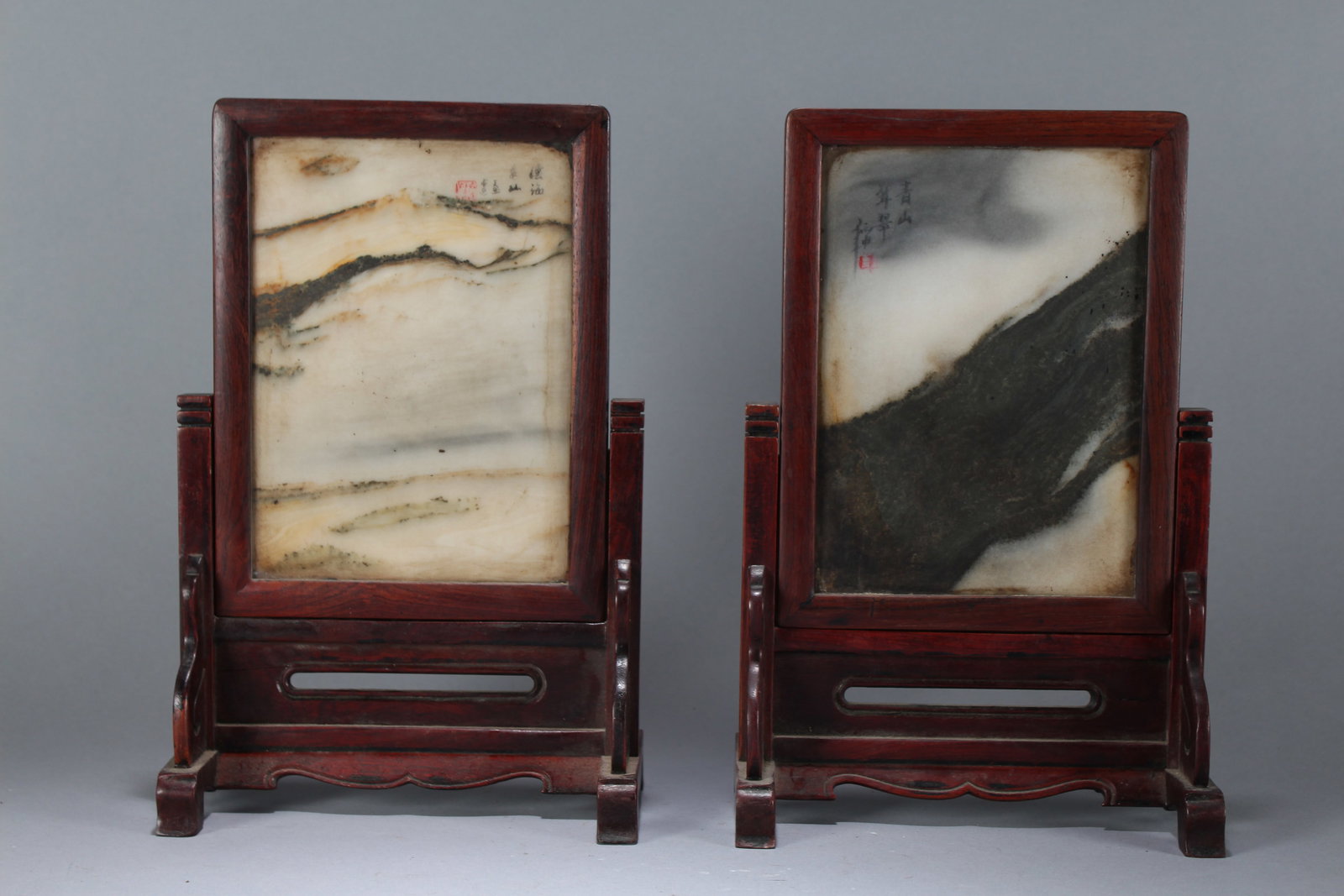 Collection of Chinese Marble Table Screens: Collection of Chinese Marble Table Screens. Height : 11.5 (inch). Width : 7.5 (inch). Length : 4 (inch).