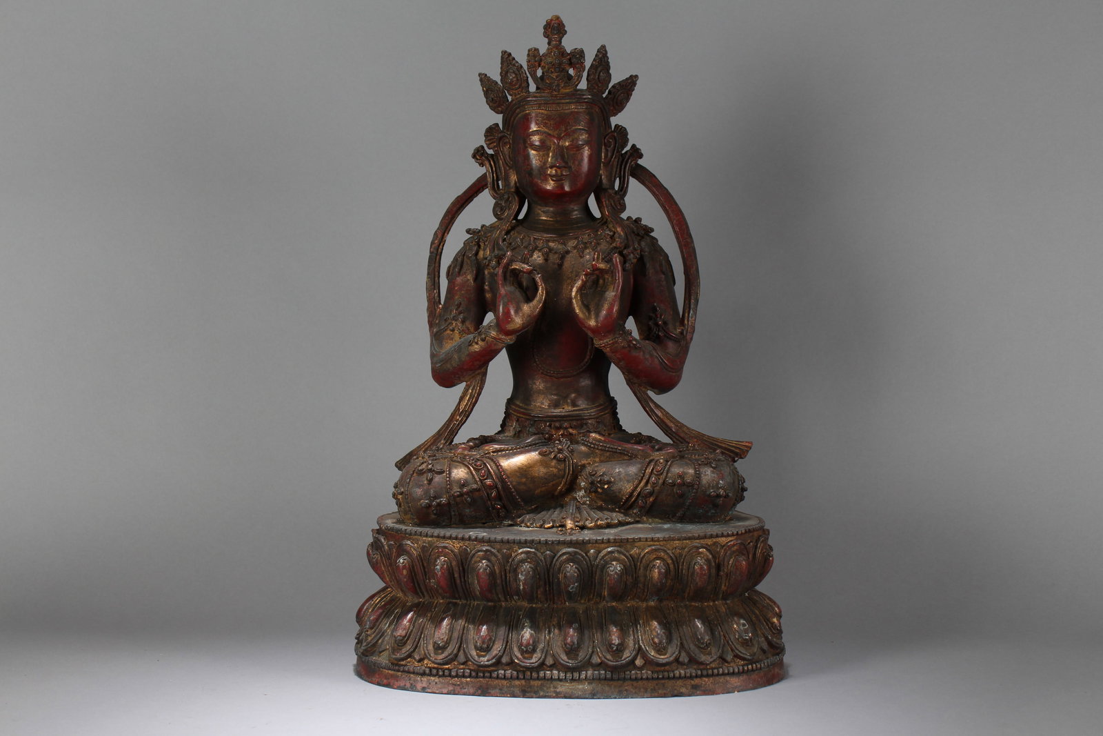 A Chinese Religious Fortune Buddha Statue: A Chinese Religious Fortune Buddha Statue. Height : 19.75 (inch). Width : 12.25 (inch). Length : 8.5 (inch).