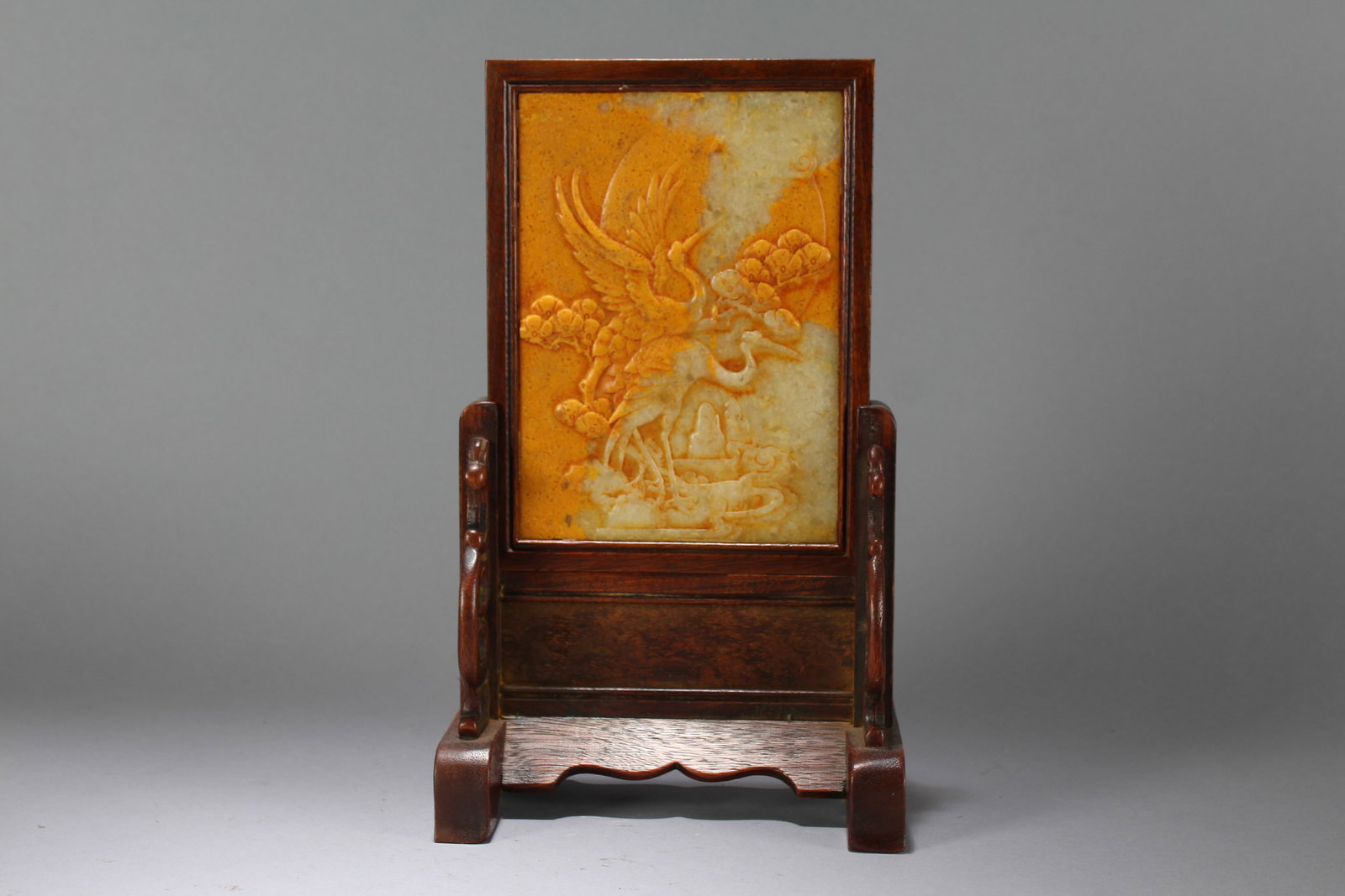 A Chinese Nature-sceen Jade-inserted Fortune Table Screen - 2
