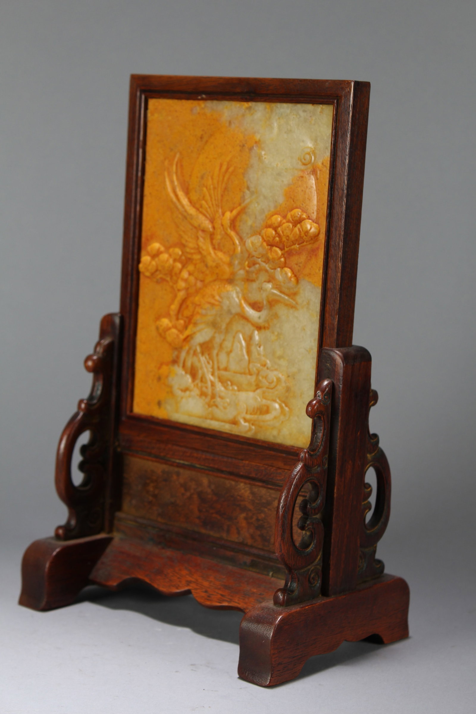 A Chinese Nature-sceen Jade-inserted Fortune Table Screen - 3