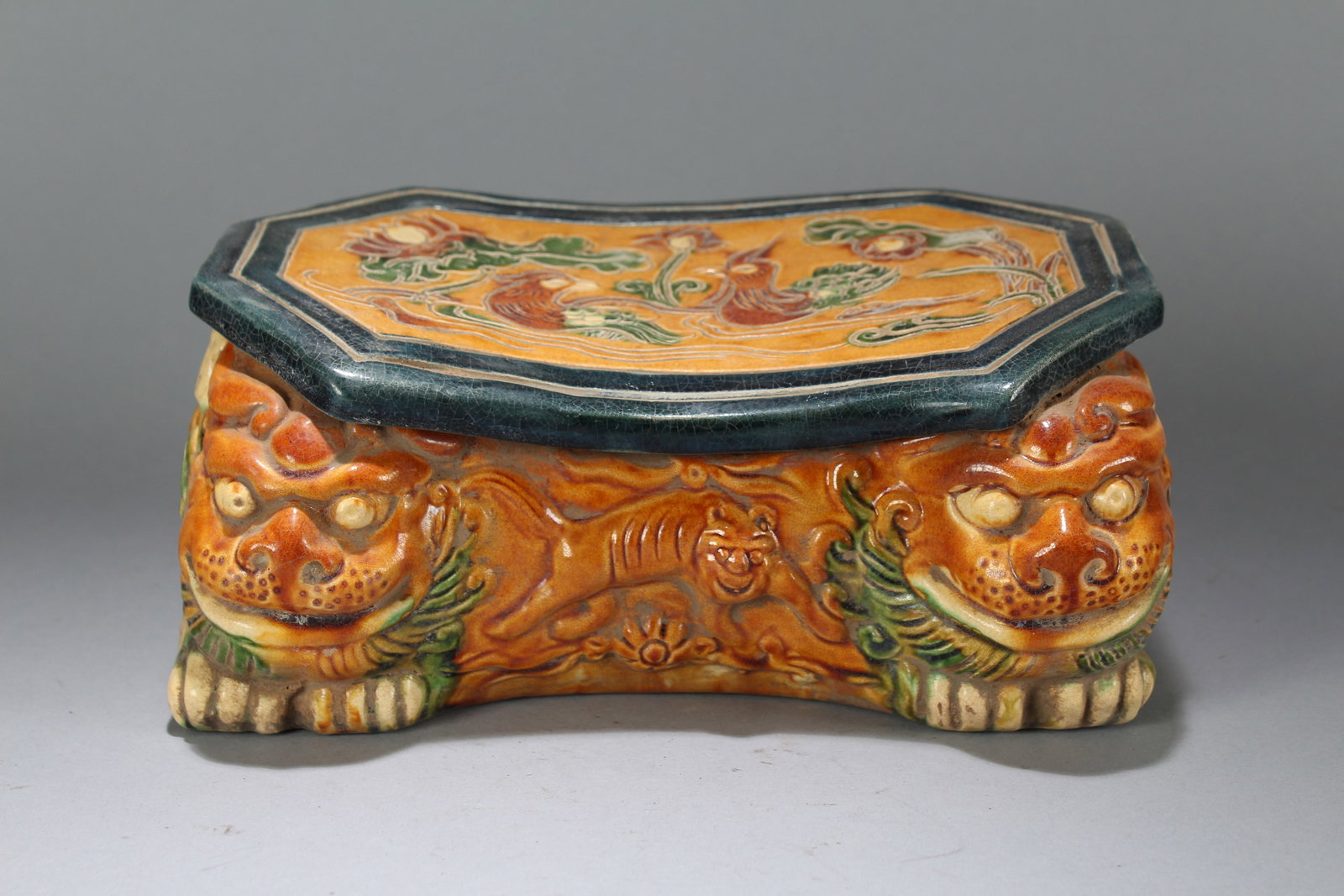 A Chinese Religious Myth-beast Fortune Pillow Stand: A Chinese Religious Myth-beast Fortune Pillow Stand. Height : 4.75 (inch). Width : 9.5 (inch). Length : 5.5 (inch).