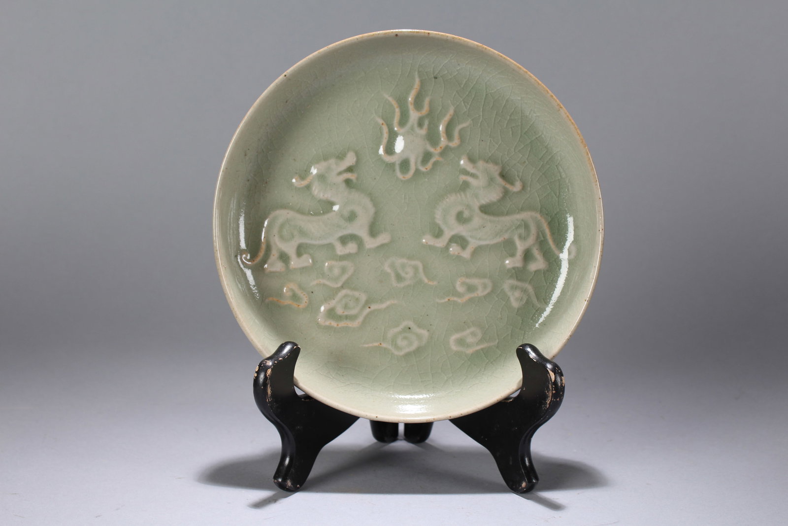 A Chinese Dragon-decorating Religious Fortune Porcelain Plate: A Chinese Dragon-decorating Religious Fortune Porcelain Plate. Height : 1.75 (inch). Opening Diameter : 7.5 (inch).