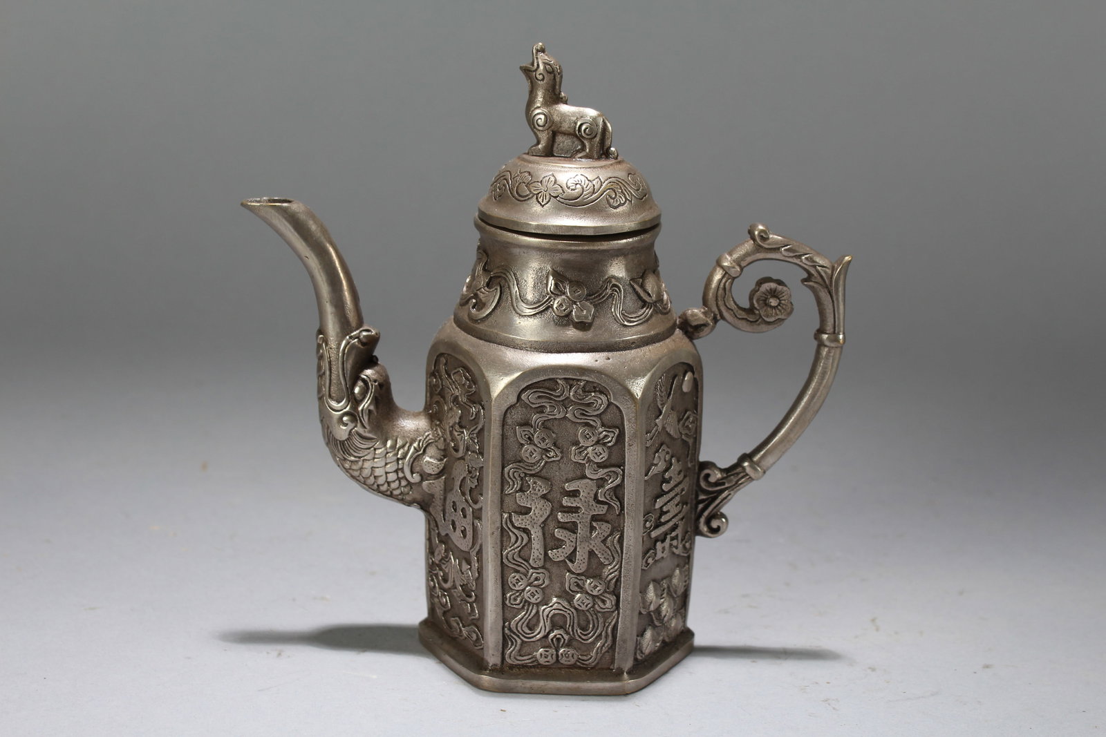 A Chinese Nature-sceen Myth-beast Fortune Tea Pot: A Chinese Nature-sceen Myth-beast Fortune Tea Pot. Height : 6 (inch). Width : 5.5 (inch).