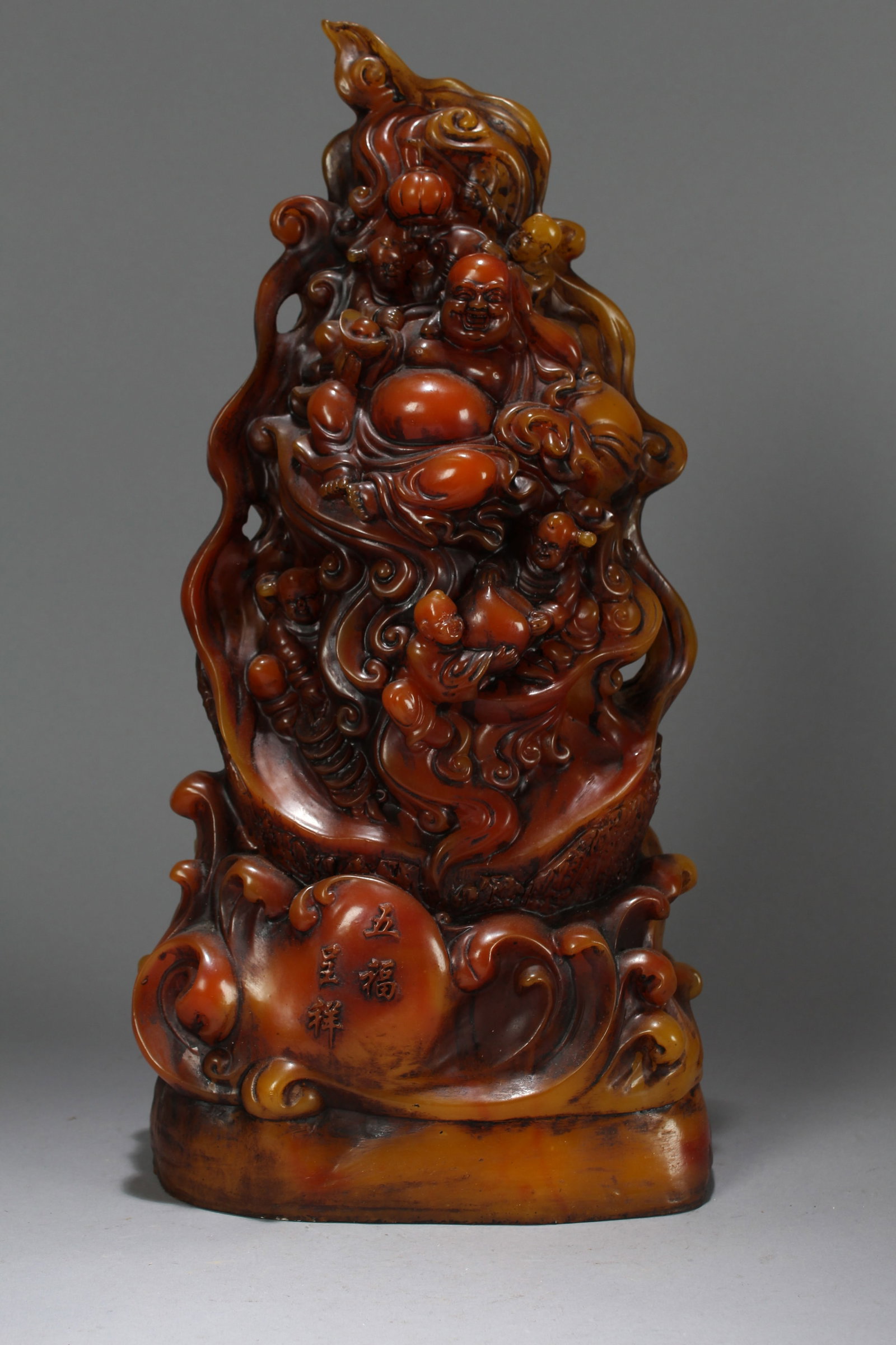 A Chinese Happy-buddha Fortune Statue: A Chinese Happy-buddha Fortune Statue. Height: 17 (inch). Length: 8 (inch). Width: 5 (inch).