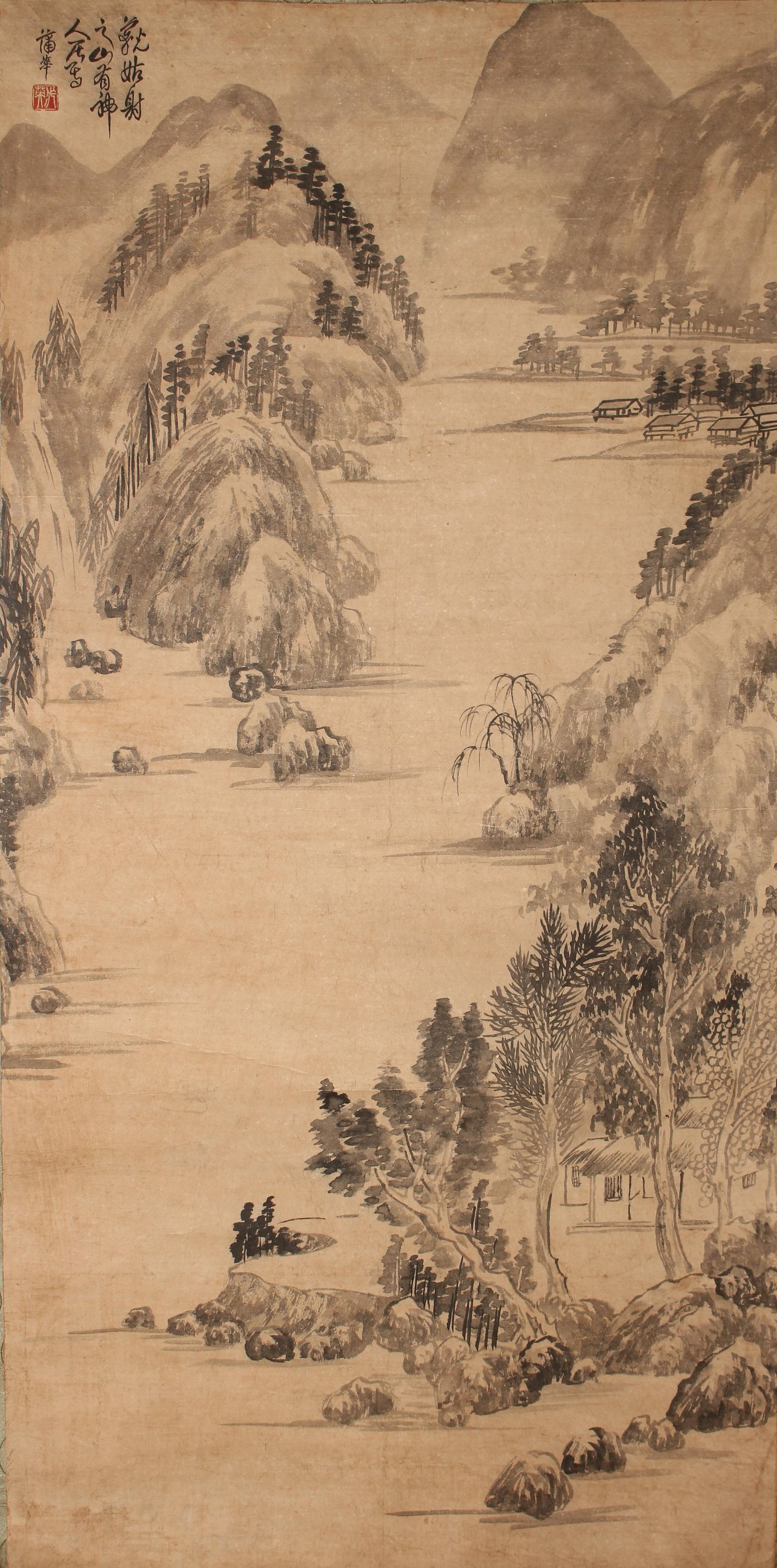 A Chinese Vivldly-detailed Nature-sceen Fortune Scroll: A Chinese Vivldly-detailed Nature-sceen Fortune Scroll . Length: 50(inch). Width: 25 (inch).