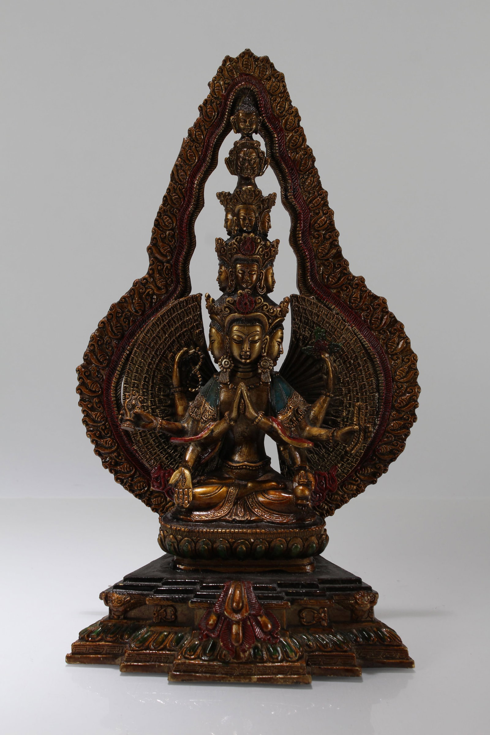A Chinese Religious Massive Detailed Thousand-hand Buddha Statue: A Chinese Religious Massive Detailed Thousand-hand Buddha Statue. Height: 11.5 (inch). Length: 7 (inch). Width: 3.7 (inch).