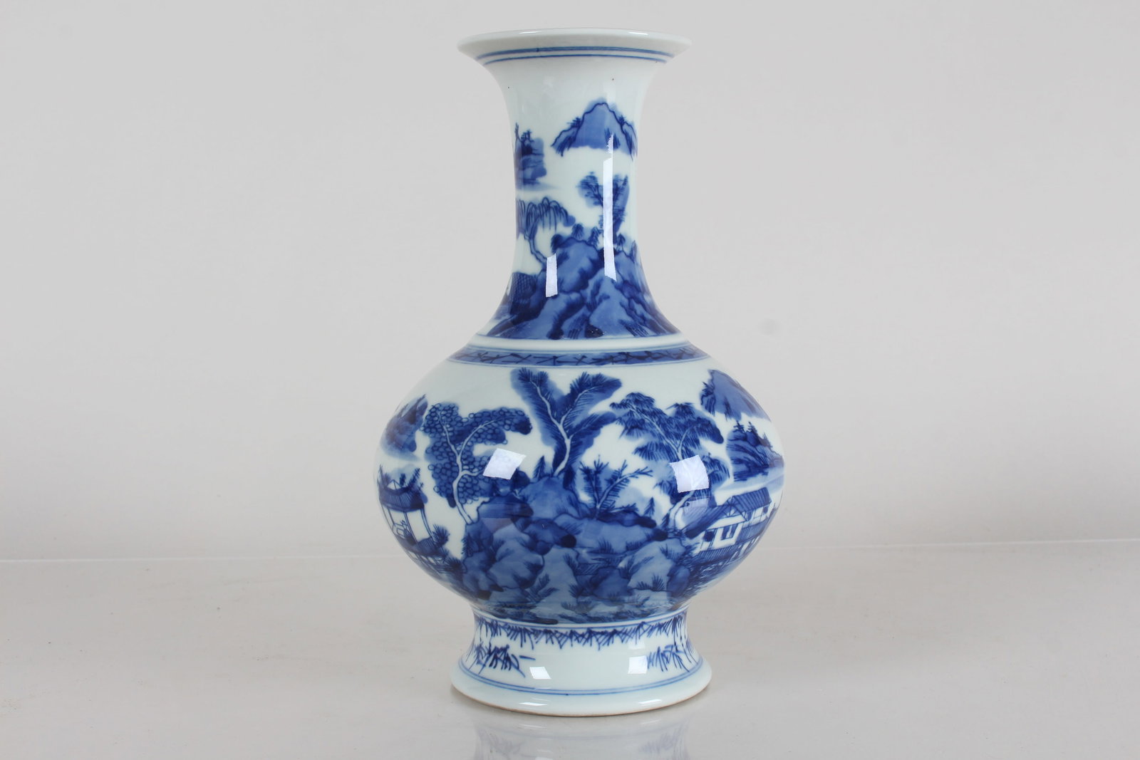 A Chinese Mountain-view Blue and White Porcelain Fortune Vase: A Chinese Mountain-view Blue and White Porcelain Fortune Vase . Height: 8.75 (inch).