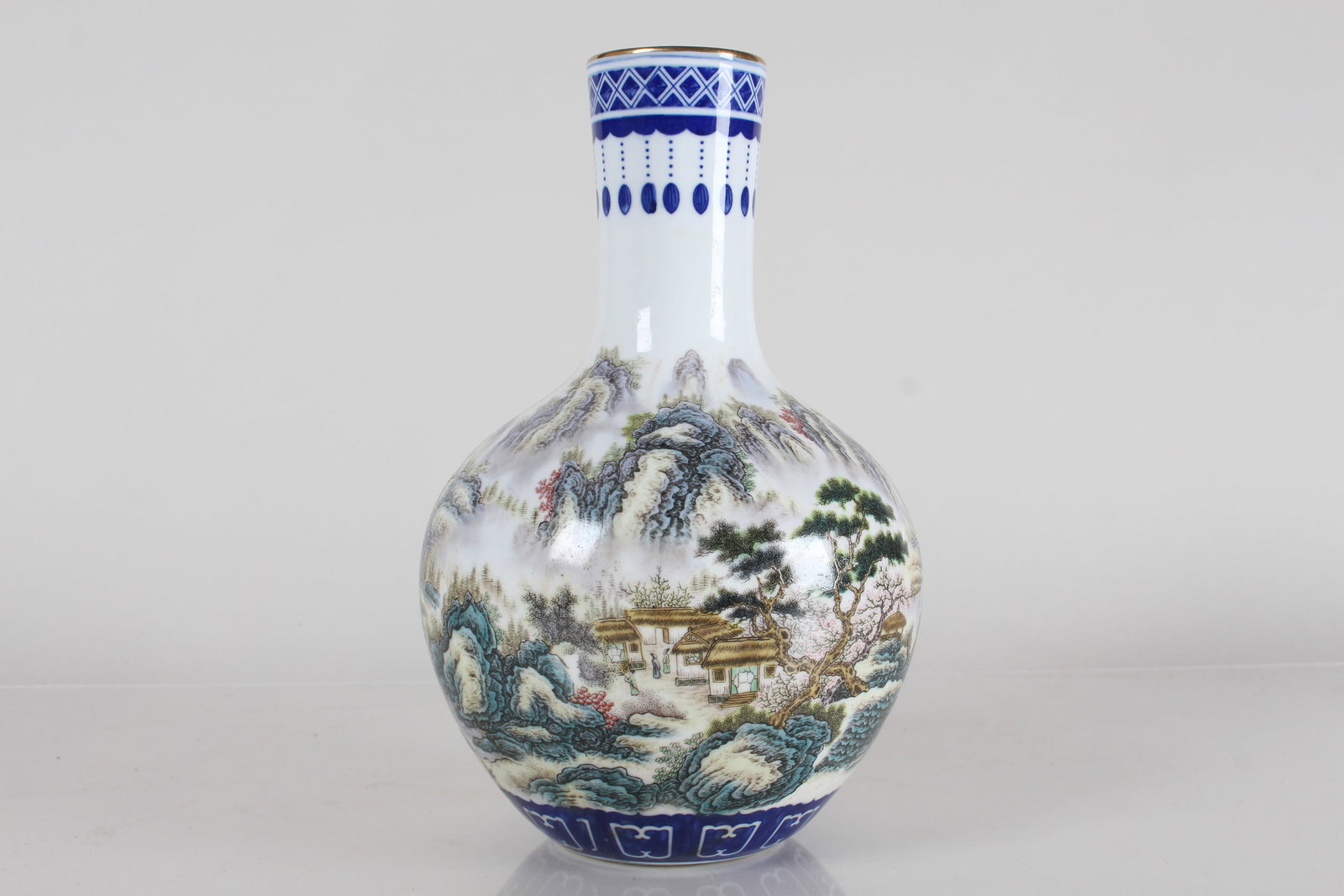 A Chinese Mountain-view Porcelain Fortune Vase: A Chinese Mountain-view Porcelain Fortune Vase . Height: 9.25 (inch).