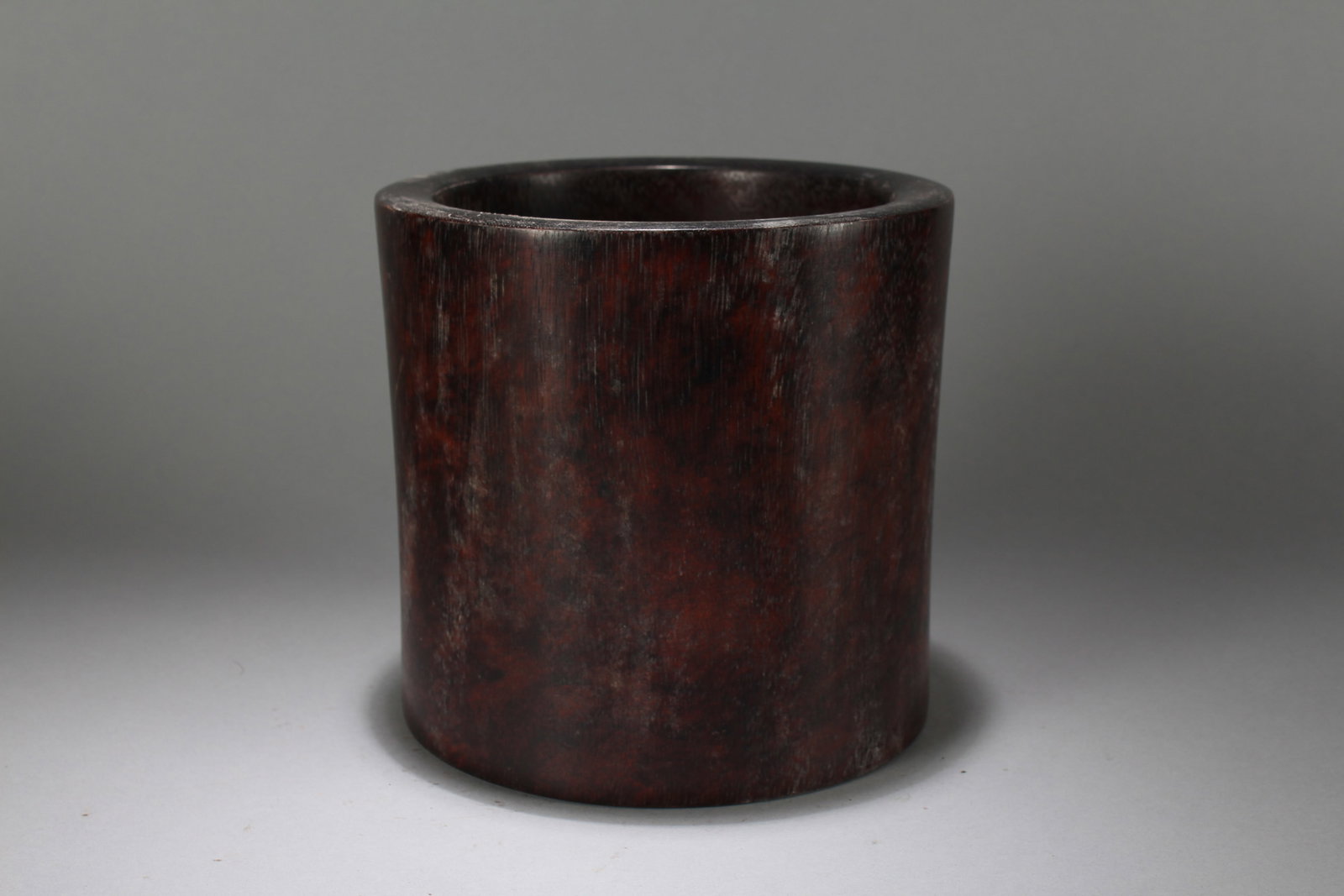A Chinese Circular Wooden Fortune Brush Pot: A Chinese Circular Wooden Fortune Brush Pot. Height : 7.5 (inch). Opening Diameter : 8 (inch).