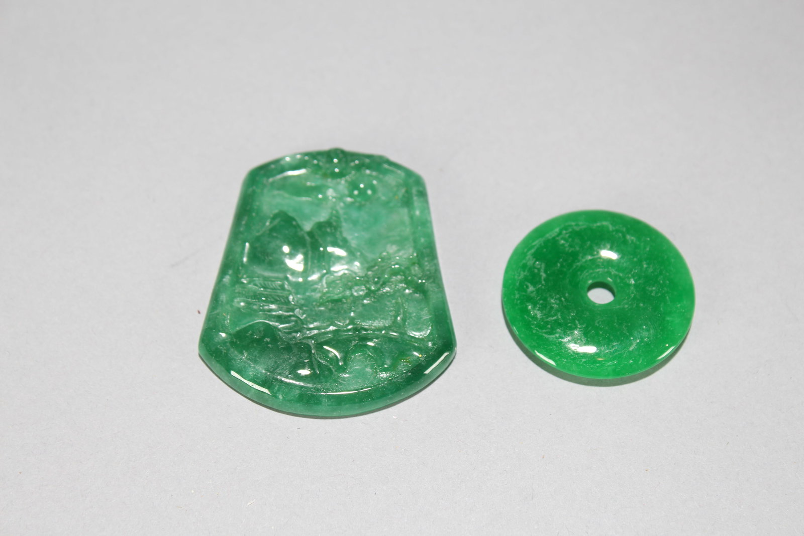 Collection of Chinese Fortune Jade Pendants: Collection of Chinese Fortune Jade Pendants. Width : 2.25 (inch). Length : 2 (inch). Opening Diameter : 1.5 (inch).