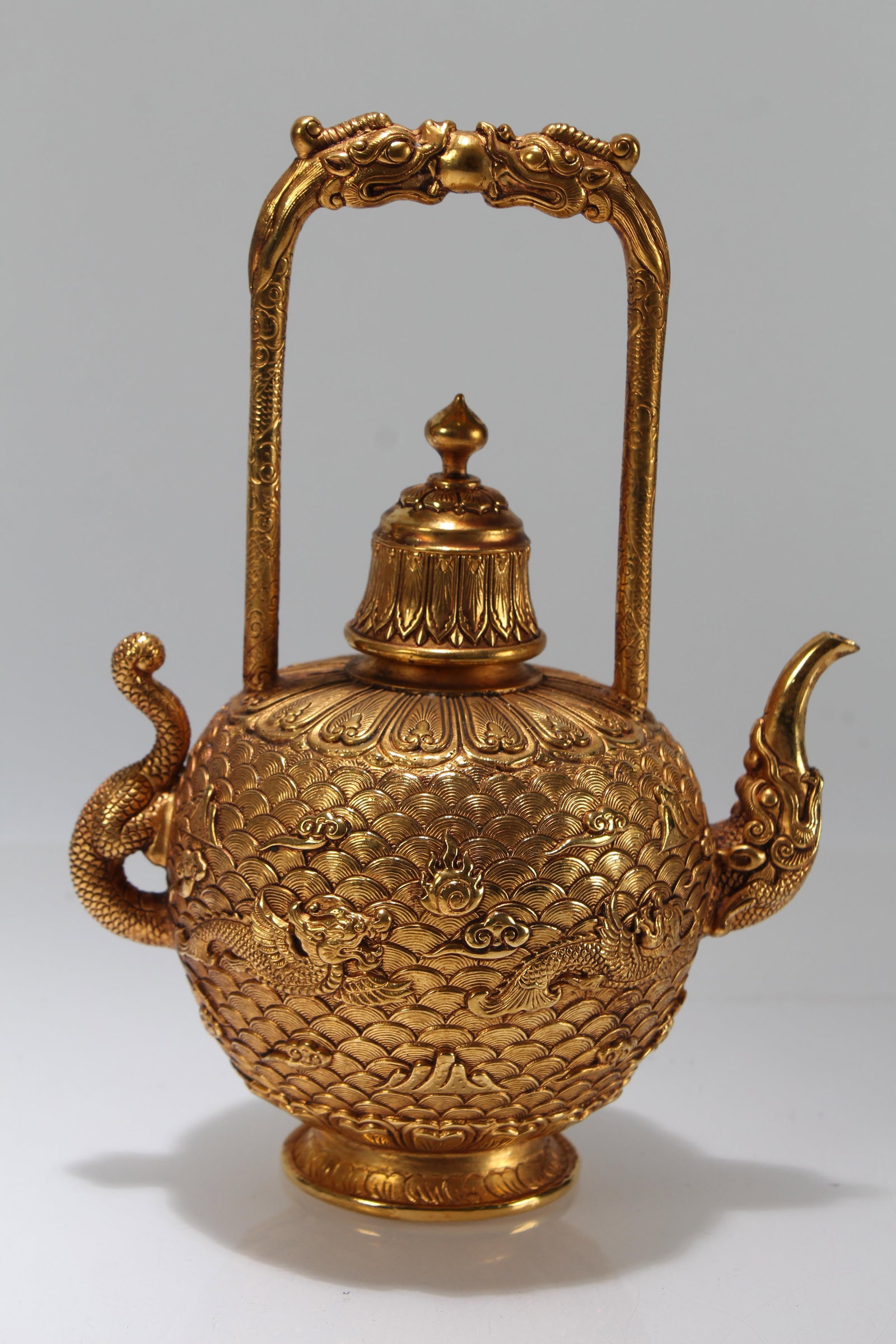 A Chinese High-handled Fortune Gilt Tea Pot - 2