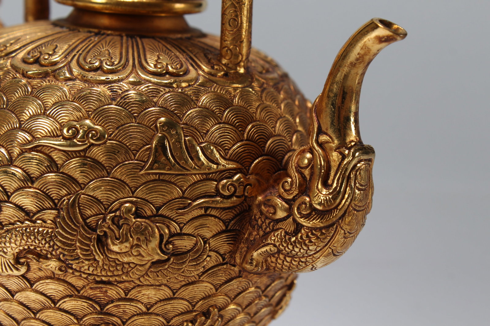 A Chinese High-handled Fortune Gilt Tea Pot - 4