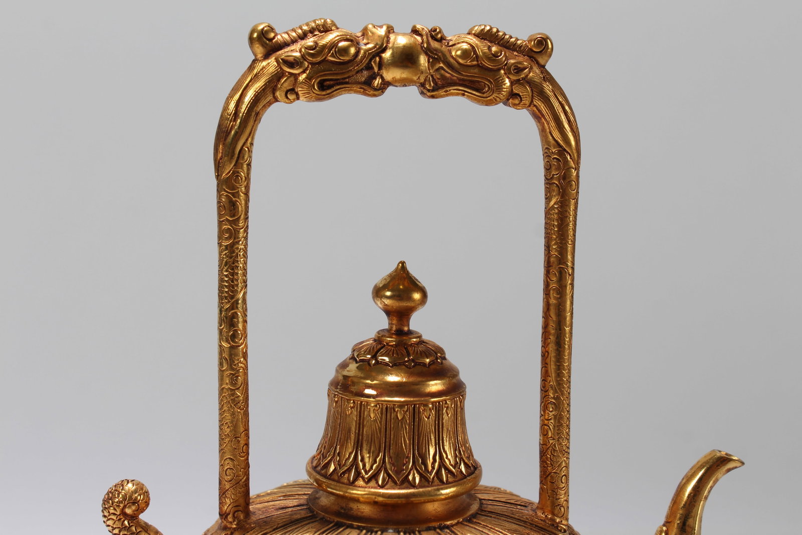 A Chinese High-handled Fortune Gilt Tea Pot - 5