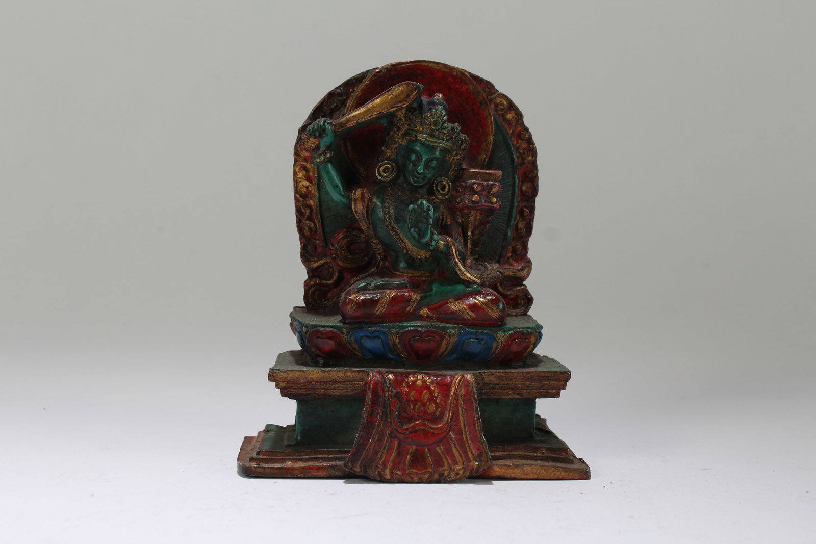 A Tibetan Religious Fortune Buddha Statue: A Tibetan Religious Fortune Buddha Statue. Height: 4.25 (inch). Length:3 .5 (inch). Width: 1.5 (inch).