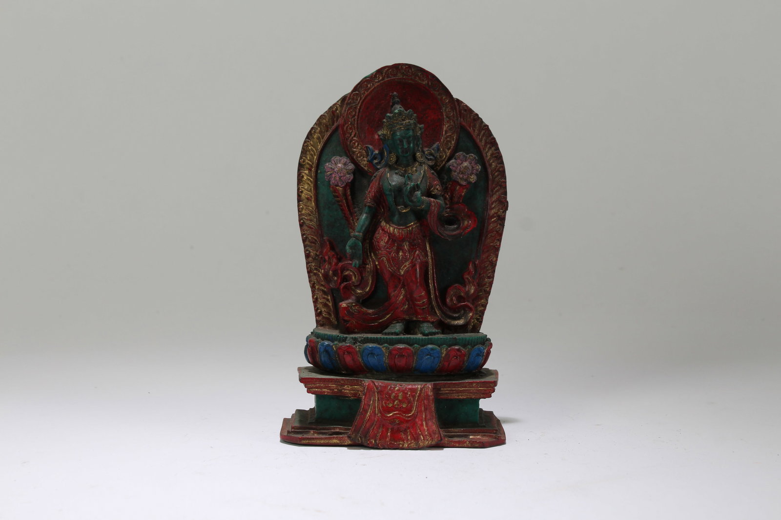 A Tibetan Religious Fortune Buddha Statue: A Tibetan Religious Fortune Buddha Statue. Height: 6 (inch). Length: 3.5 (inch). Width: 1.5 (inch).