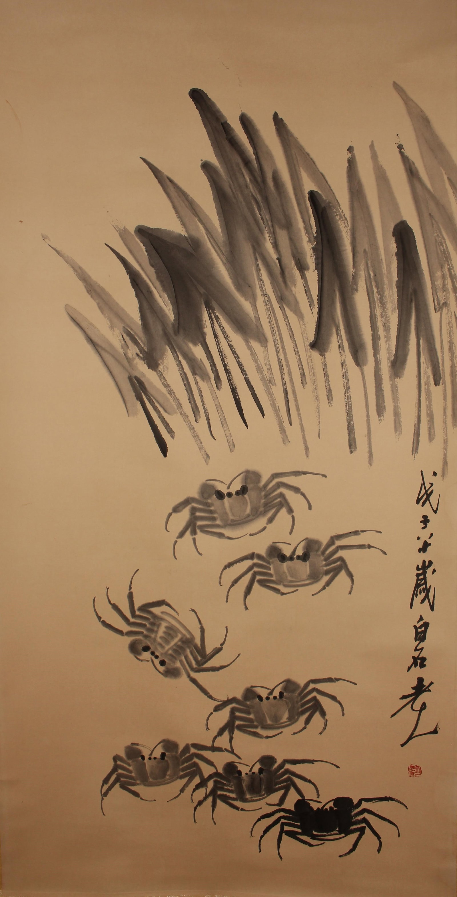 A Chinese Aqua-theme Religious Fortune Scroll: A Chinese Aqua-theme Religious Fortune Scroll . Length: 52 (inch). Width: 28 (inch).