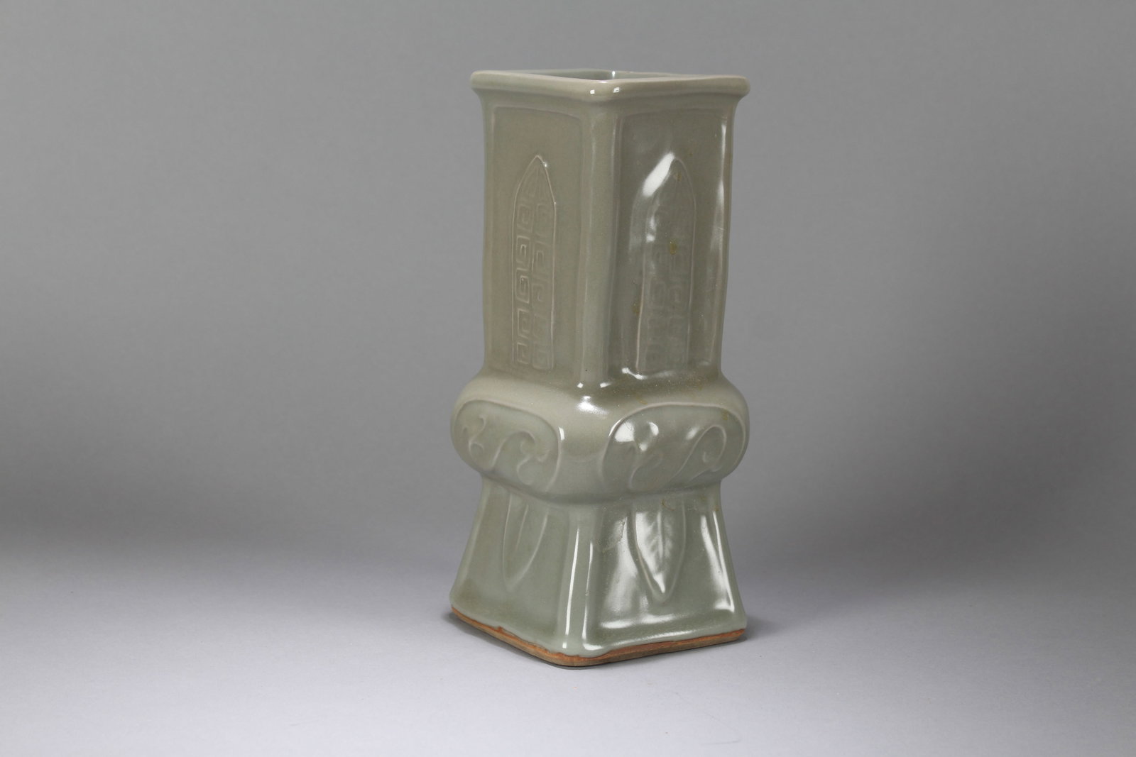A Chinese Square-based Anicent-framing Porcelain Fortune Vase: A Chinese Square-based Anicent-framing Porcelain Fortune Vase. Height : 9.25 (inch). Width : 4 (inch). Length : 4 (inch).