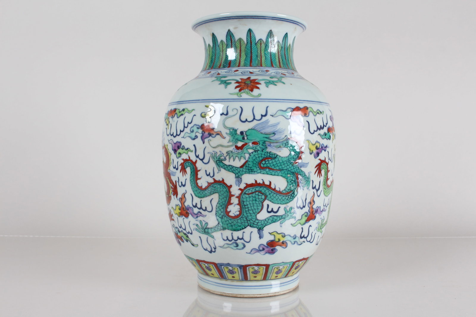 A Chinese Dragon-decorating Ancient-framing Porcelain Fortune Vase: A Chinese Dragon-decorating Ancient-framing Porcelain Fortune Vase . Height: 11.75 (inch).