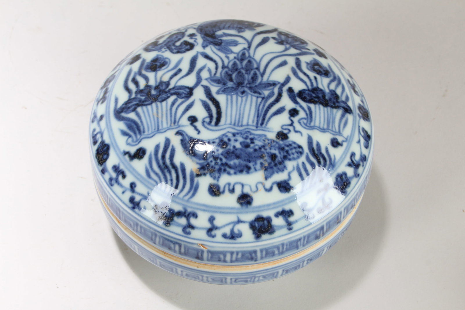 A Chinese Lidded Blue and White Aqua-thene Porcelain Fortune Dish: A Chinese Lidded Blue and White Aqua-thene Porcelain Fortune Dish. Height: 3.5 (inch).