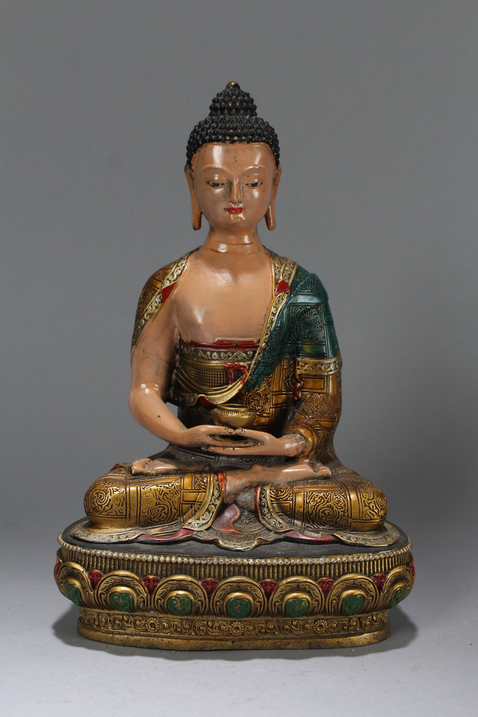 A Chinese Jewellery-plated Religious Fortune Buddha Statue: A Chinese Jewellery-plated Religious Fortune Buddha Statue. Height: 12 (inch). Length: 7.25 (inch). Width: 5.25 (inch).
