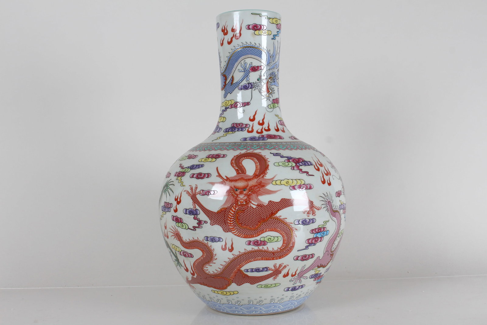 A Chinese Dragon-decorating Porcelain Fortune Vase: A Chinese Dragon-decorating Porcelain Fortune Vase . Height: 16.5 (inch).