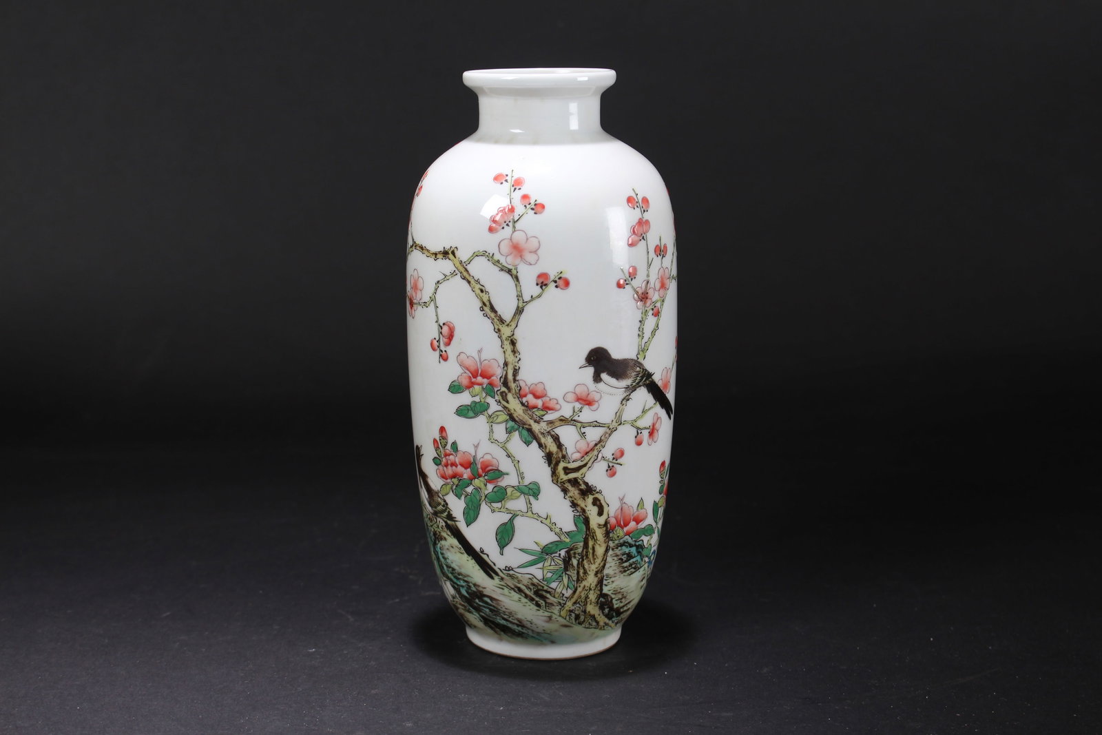 A Chinese White-coding Nature-sceen Porcelain Fortune Vase: A Chinese White-coding Nature-sceen Porcelain Fortune Vase. Height: 8.25 (inch). Opening Diameter: 2 (inch).
