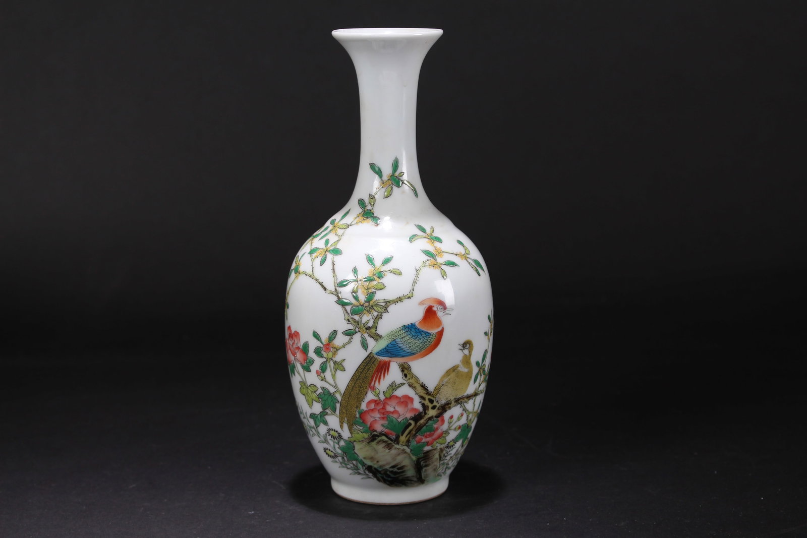 A Chinese White-coding Nature-sceen Porcelain Fortune Vase: A Chinese White-coding Nature-sceen Porcelain Fortune Vase . Height: 8 (inch). Opening Diameter: 2 (inch).