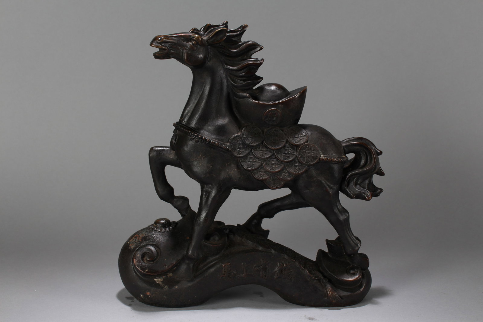 A Chinese Anicent-framing Horse-portrait Fortune Statue: A Chinese Anicent-framing Horse-portrait Fortune Statue. Height : 11.3 (inch). Width : 10.25 (inch). Length : 5.5 (inch).