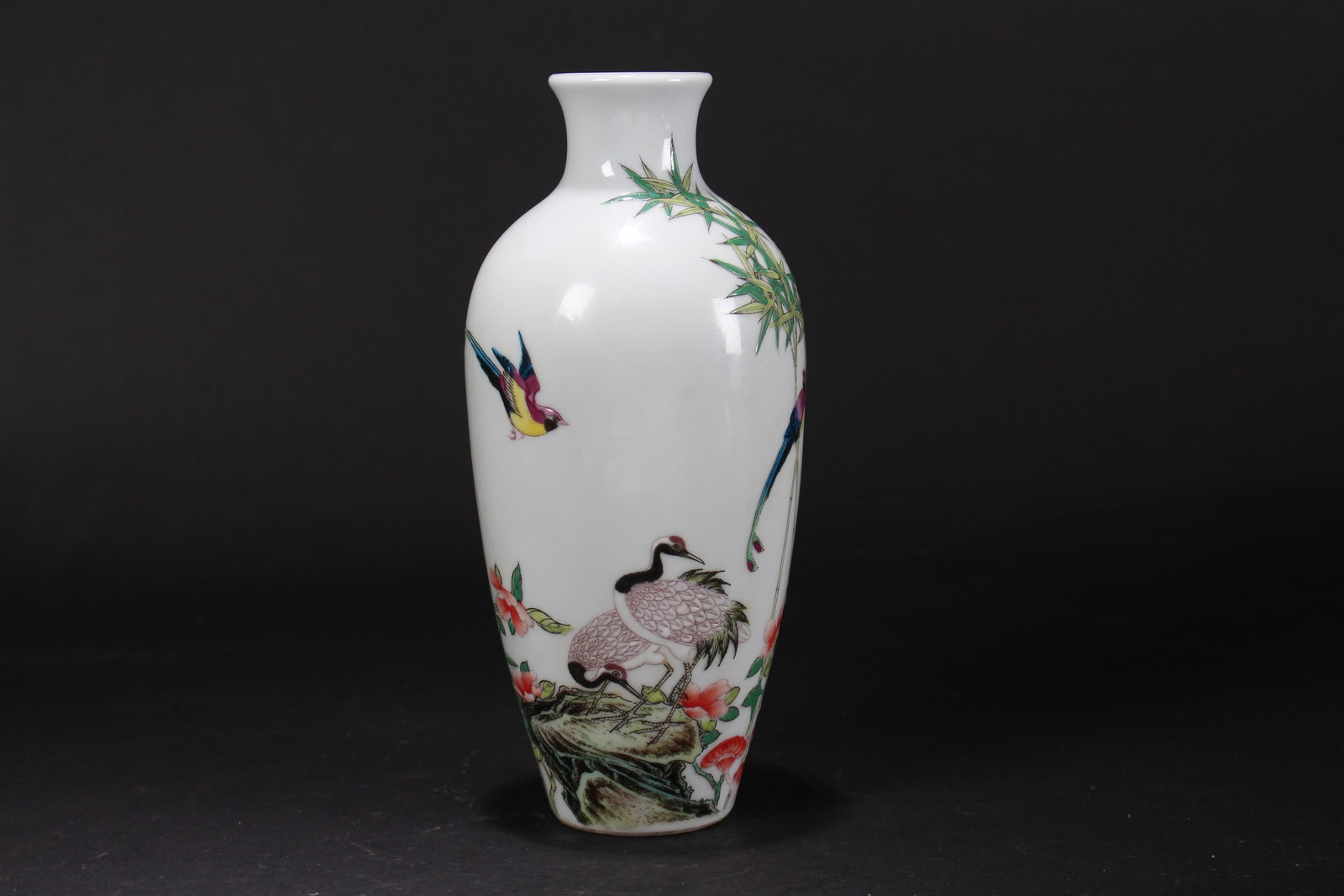 A Chinese White-coding Nature-sceen Porcelain Fortune Vase: A Chinese White-coding Nature-sceen Porcelain Fortune Vase . Height: 8 (inch). Opening Diameter: 2 (inch).