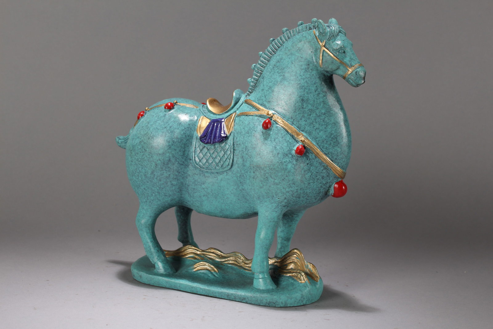A Chinese Vividly-detailed Religious Fortune Horse-portrait Statue: A Chinese Vividly-detailed Religious Fortune Horse-portrait Statue. Height : 9.75 (inch). Width : 9.8 (inch). Length : 4 (inch).