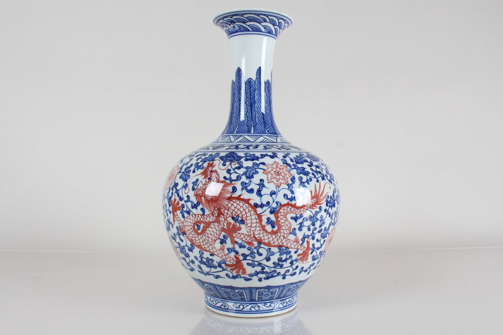 A Chinese Detailed Dragon-decorating Porcelain Fortune Vase: A Chinese Detailed Dragon-decorating Porcelain Fortune Vase . Height: 14 (inch).