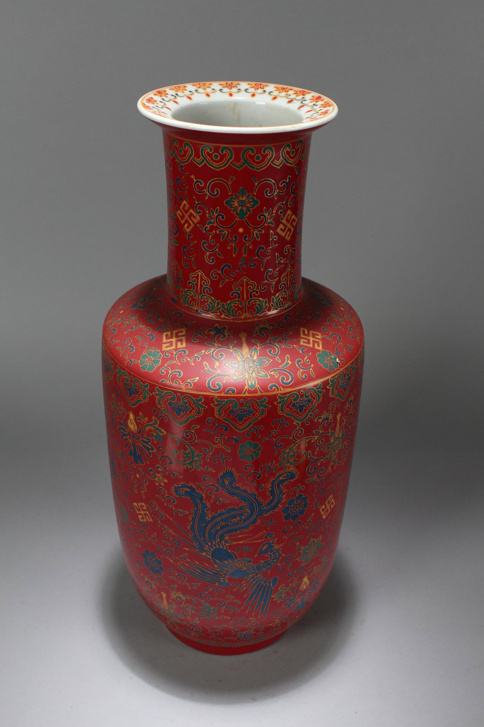 A Chinese Bat-framing Red-coding Porcelain Fortune Vase: A Chinese Bat-framing Red-coding Porcelain Fortune Vase. Height: 18.25 (inch). Width: 7 (inch).