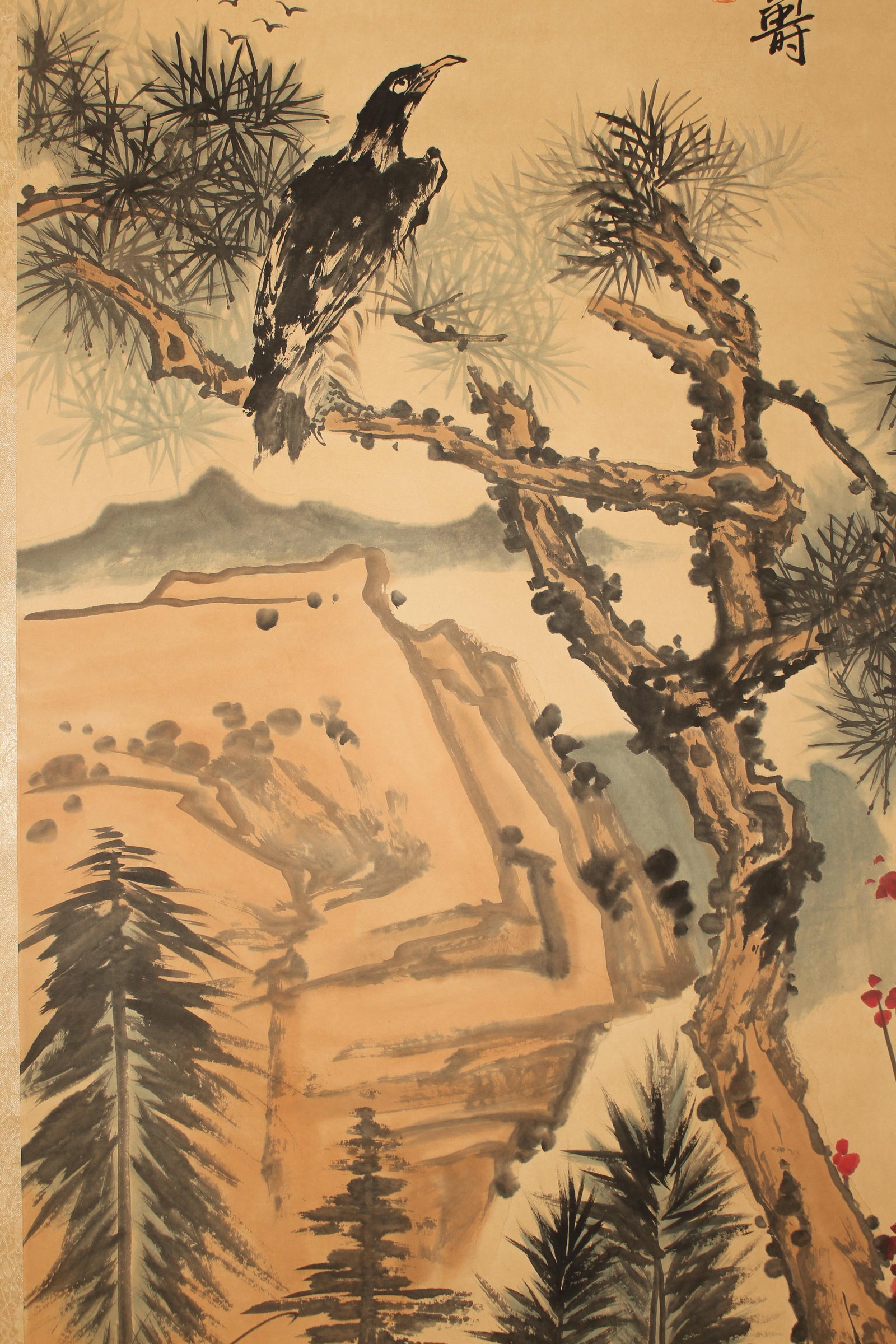 A Chinese Nature-sceen Fortune Fortune Scroll: A Chinese Nature-sceen Fortune Fortune Scroll. Length: 54 (inch). Width: 27 (inch).