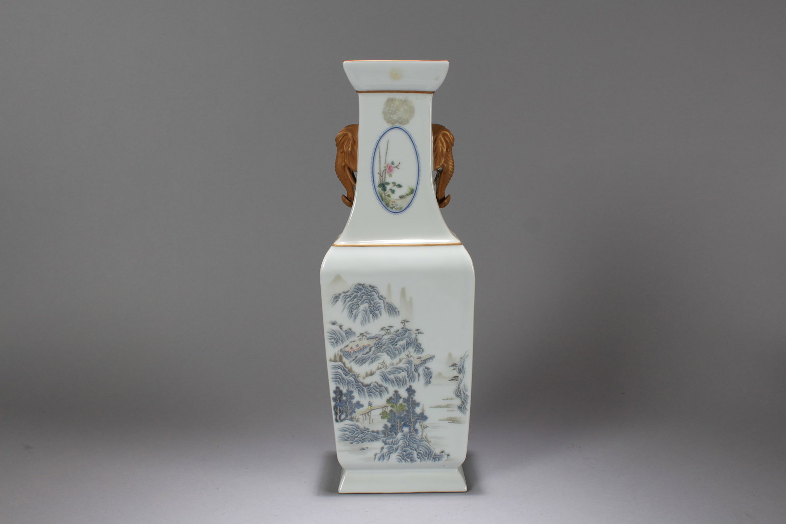 A Chinese Square-based Word-framing Fortune Porcelain Vase: A Chinese Square-based Word-framing Fortune Porcelain Vase. Height: 13.5 (inch). Width: 4.75 (inch). Length: 3.25 (inch)