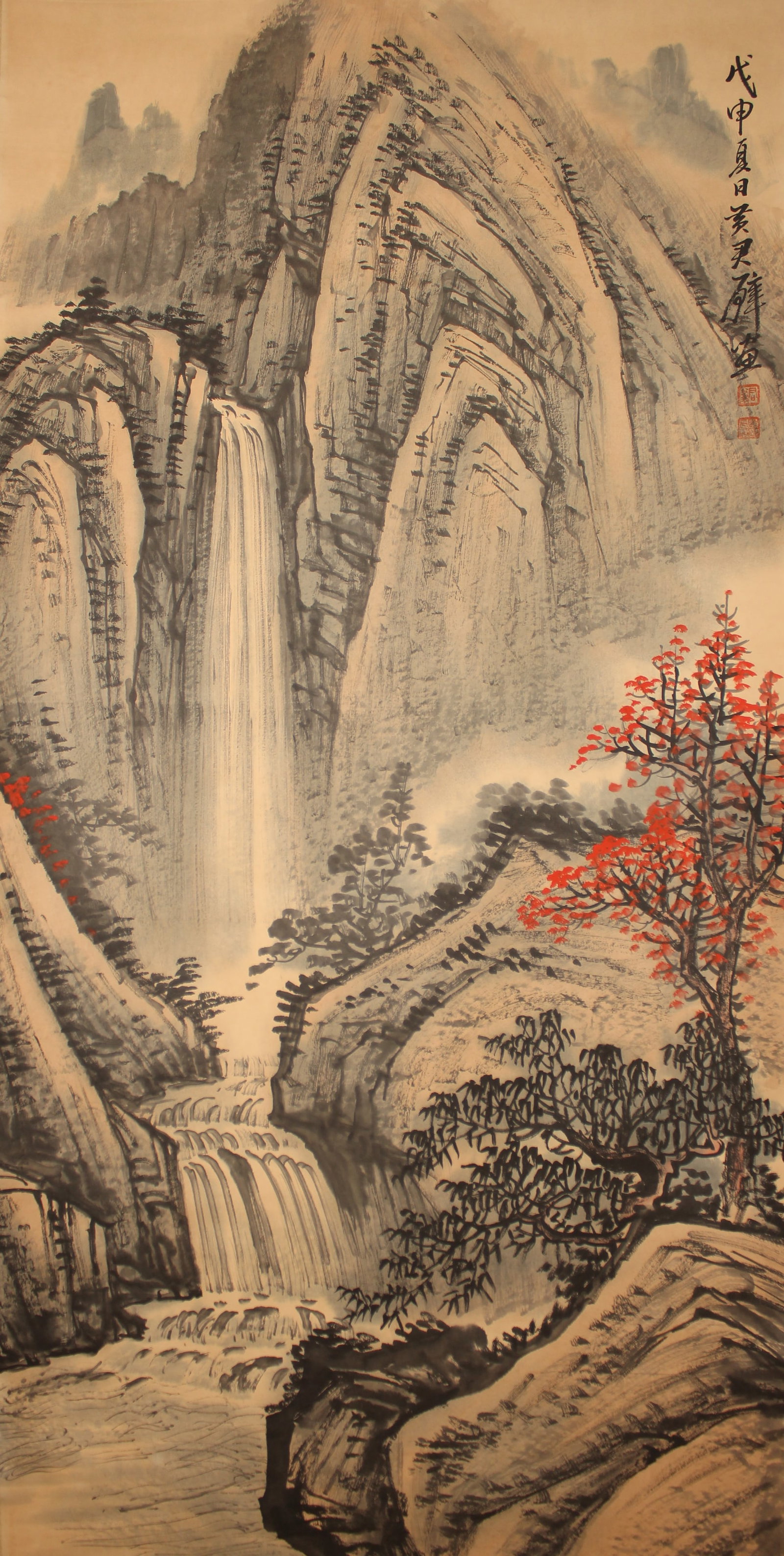 A Chinese Abstract-style Fortune Mountain-view Scroll: A Chinese Abstract-style Fortune Mountain-view Scroll. Length: 53 (inch). Width: 26 (inch).