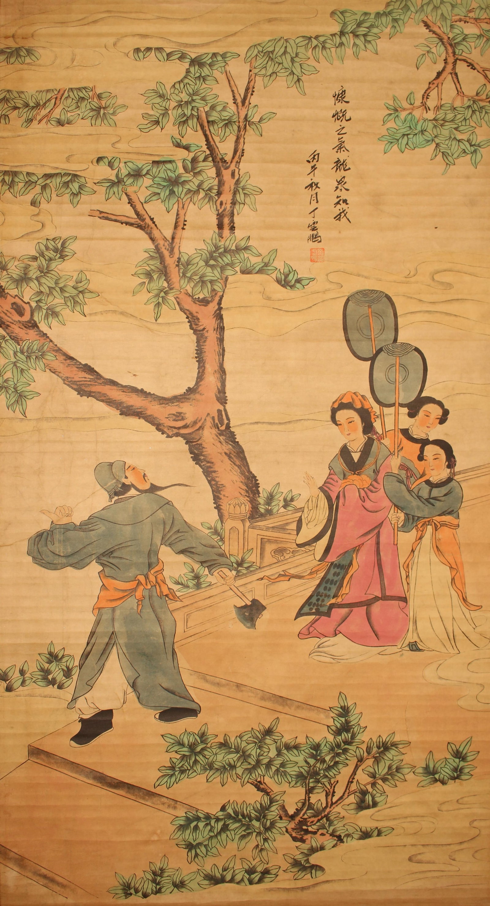 A Chinese Story-telling Fortune Scroll: A Chinese Story-telling Fortune Scroll . Length: 45 (inch). Width: 25 (inch).