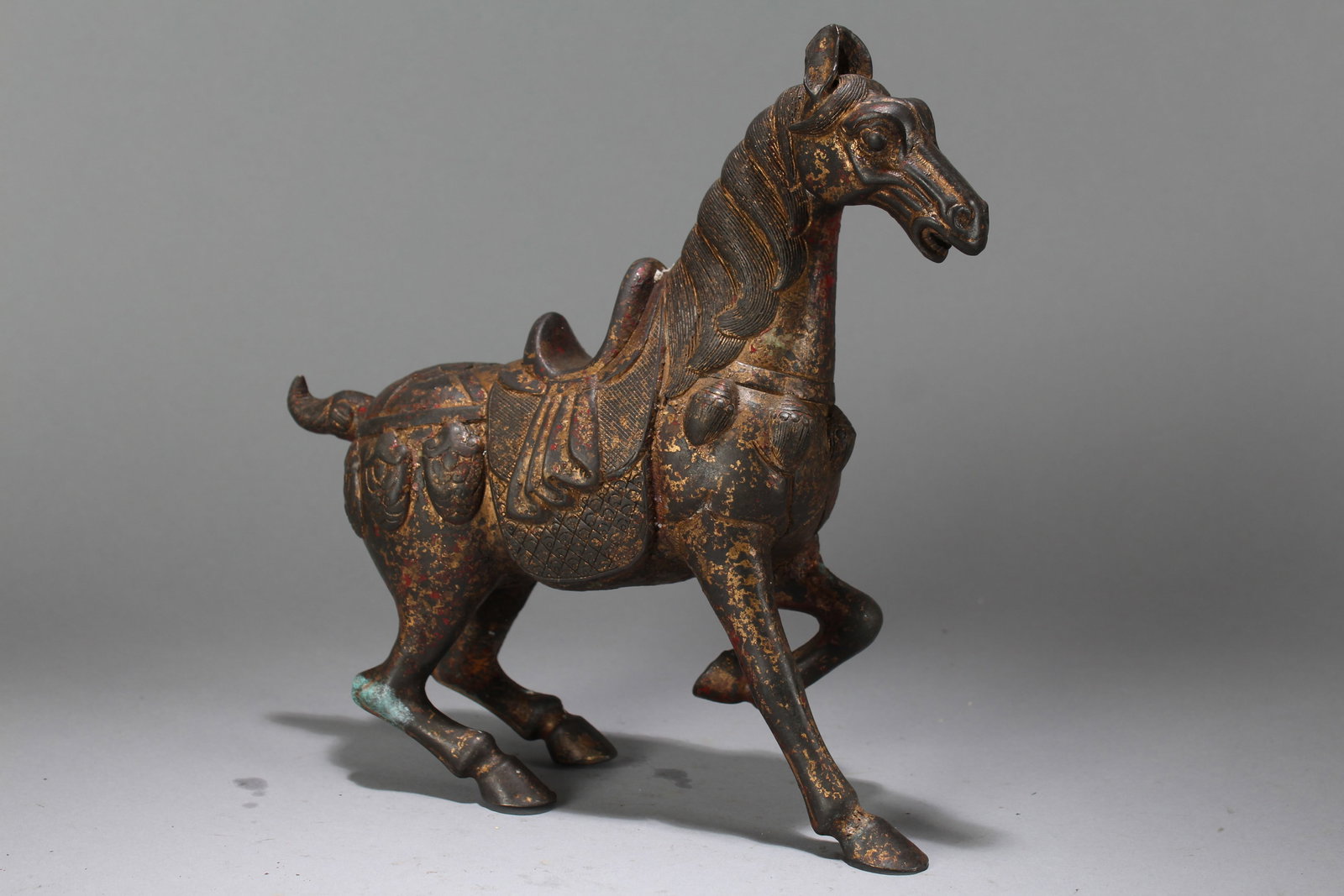 A Chinese Horse-portrait Religious Fortune Statue: A Chinese Horse-portrait Religious Fortune Statue. Height : 9.5 (inch). Width : 9 (inch). Length : 3 (inch).