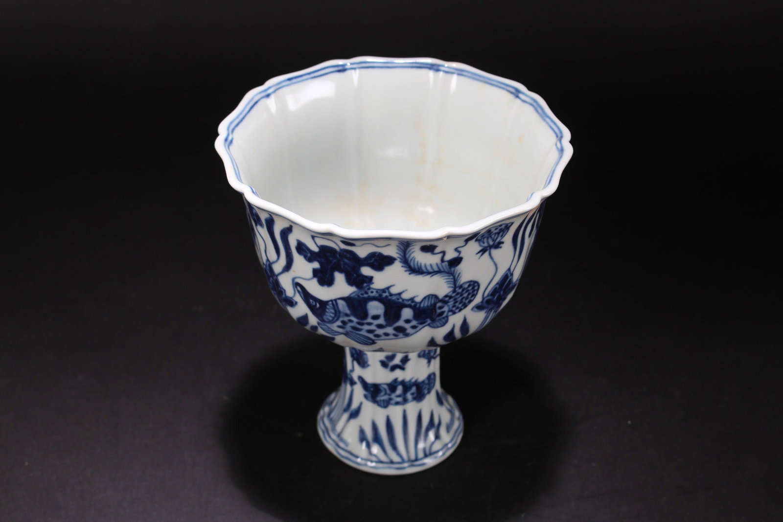 A Chinese Aqua-theme Porcelain Fortune Cup: A Chinese Aqua-theme Porcelain Fortune Cup. Height: 6.25 (inch). Opening Diameter: 6 (inch).