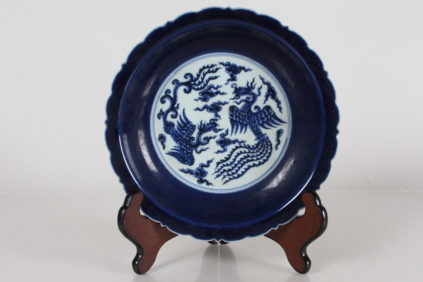 A Chinese Phoenix-fortune Blue-coding Porcelain Fortune Plate: A Chinese Phoenix-fortune Blue-coding Porcelain Fortune Plate. Height: 2 (inch). Opening Diameter: 8.75 (inch).