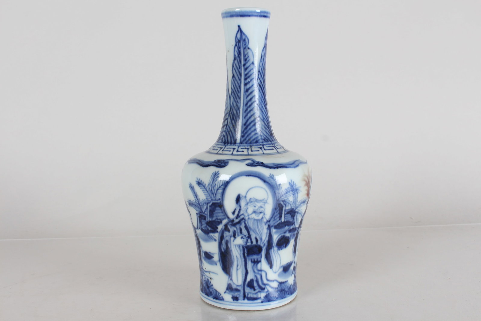 A Chinese Elder-portrait Blue and White Porcelain Fortune Vase: A Chinese Elder-portrait Blue and White Porcelain Fortune Vase . Height: 8 (inch).