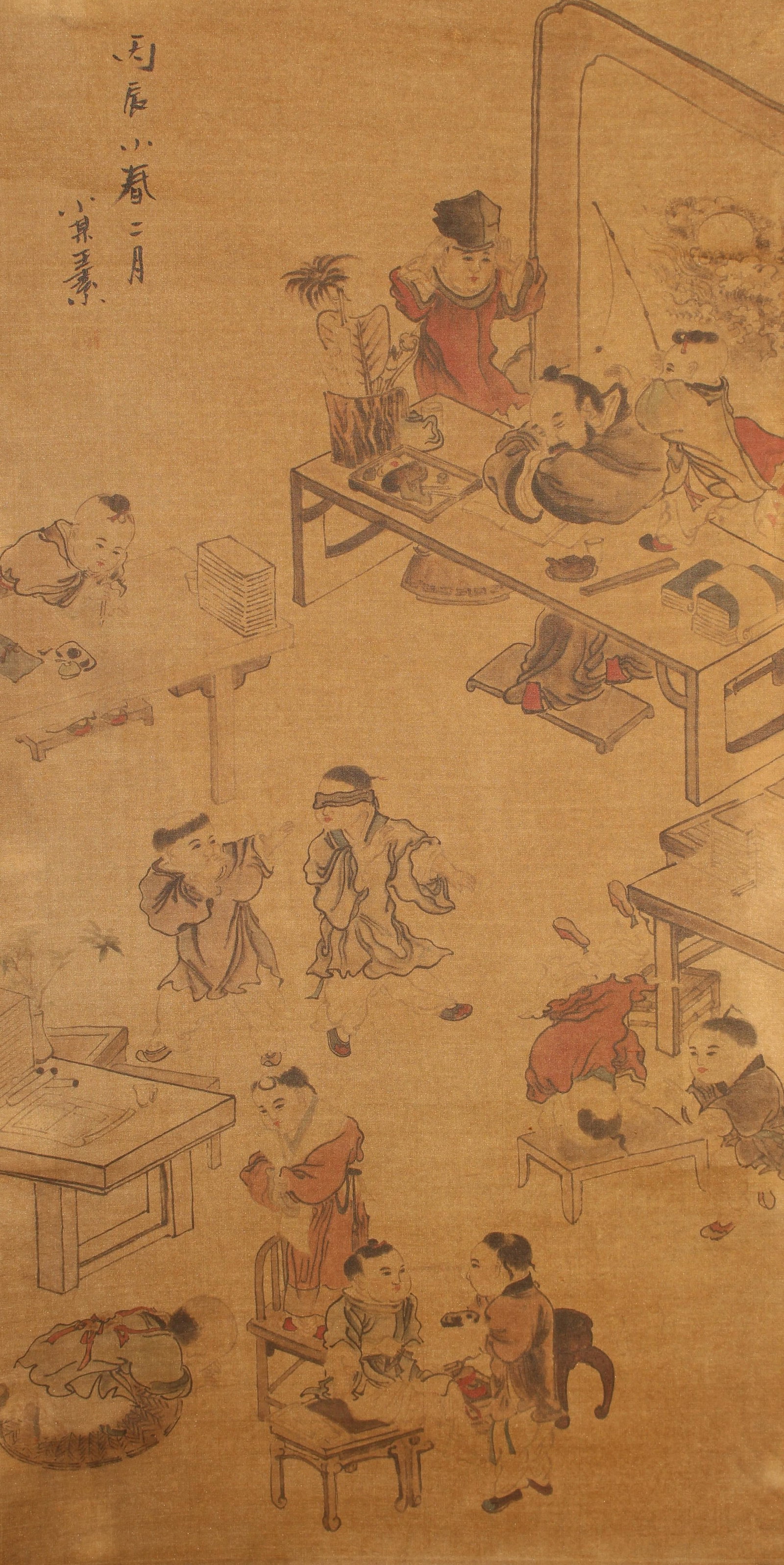 A Chinese Story-telling Fortune Scroll: A Chinese Story-telling Fortune Scroll . Length: 34 (inch). Width: 17 (inch).